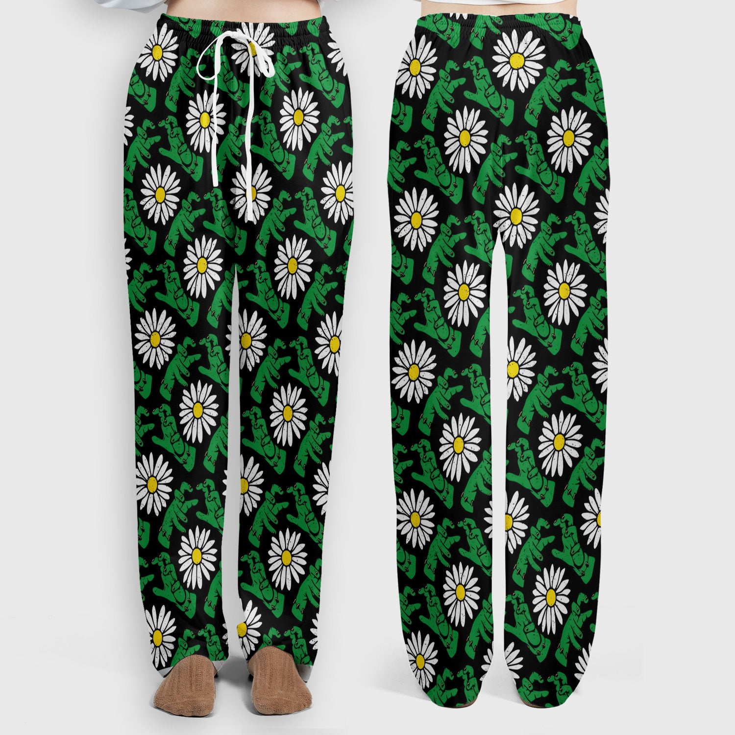 Halloween Monster And Daisies Scrub Set, Scrub Pants and V Neck Top