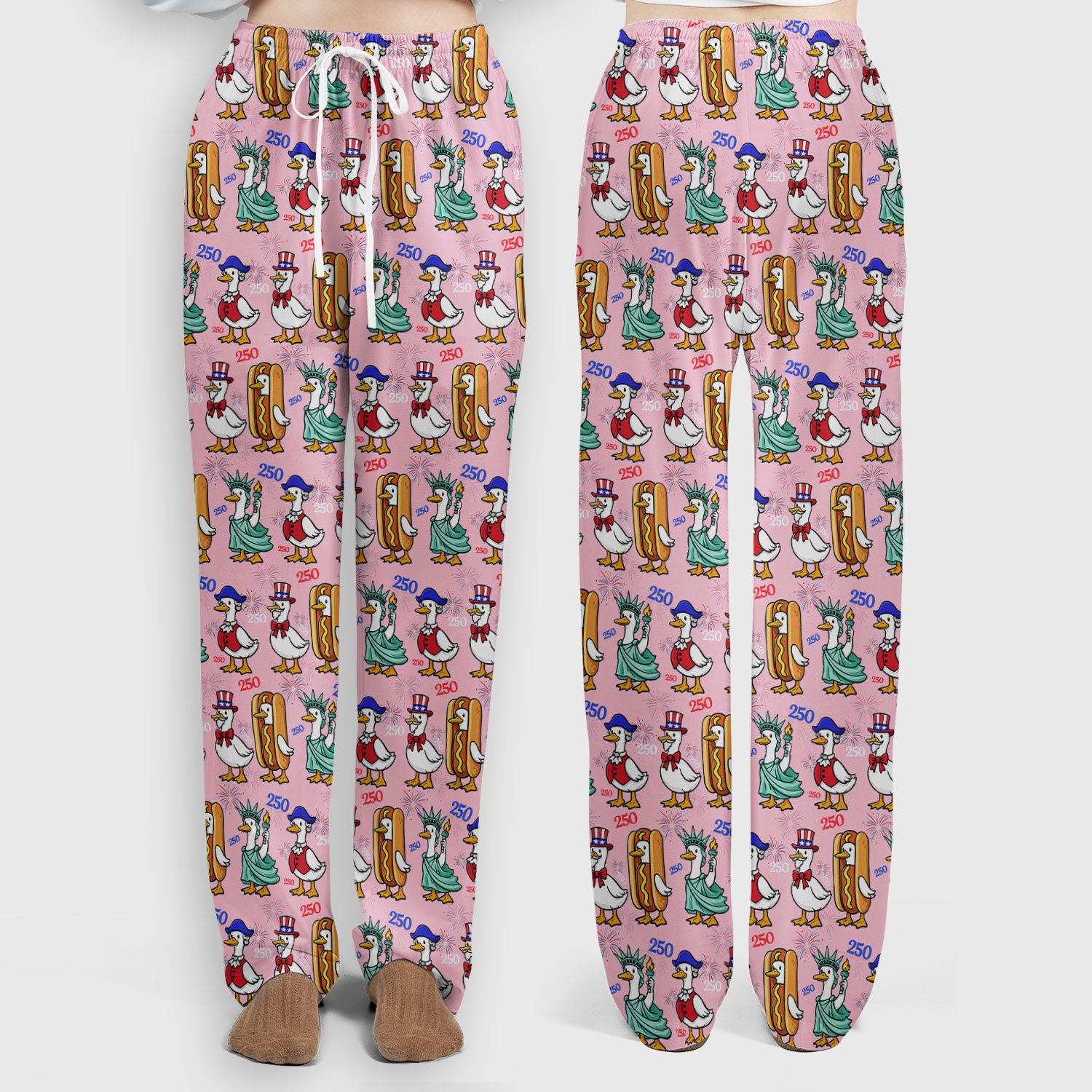 Patriotic Duck Independence Day Pattern Scrub Set, Scrub Pants and V Neck Top