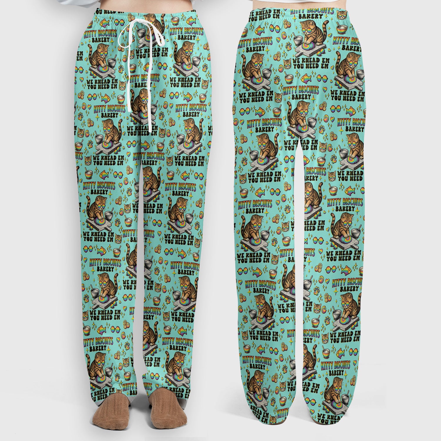 Pride Nurse Cat Baking Rainbow Dough Pattern Scrub Set, Women's Scrub Sets