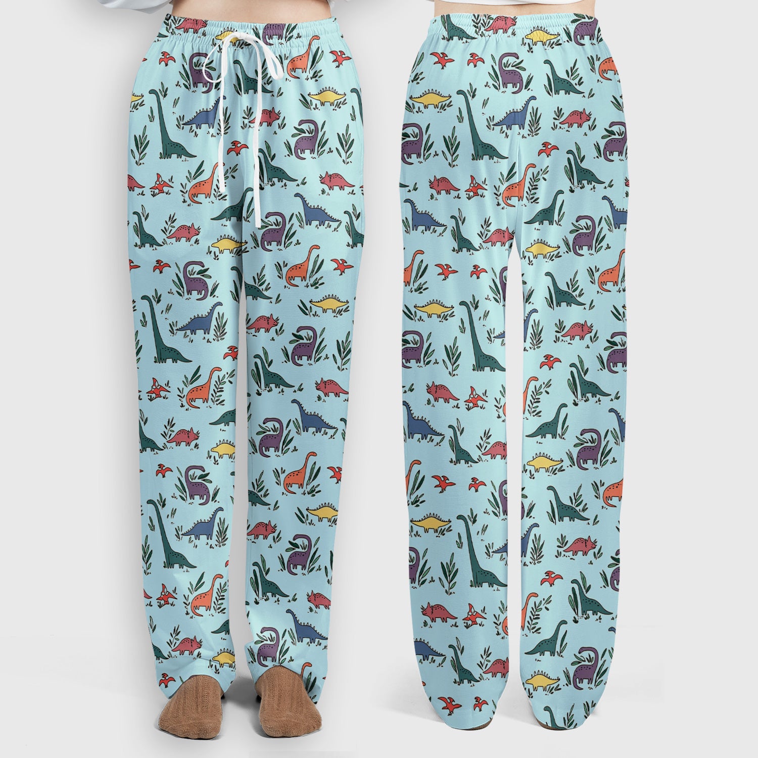 Cute Dinosaur Leafy Garden Pattern Scrub Set, Breathable Fabrics Nursing Uniform