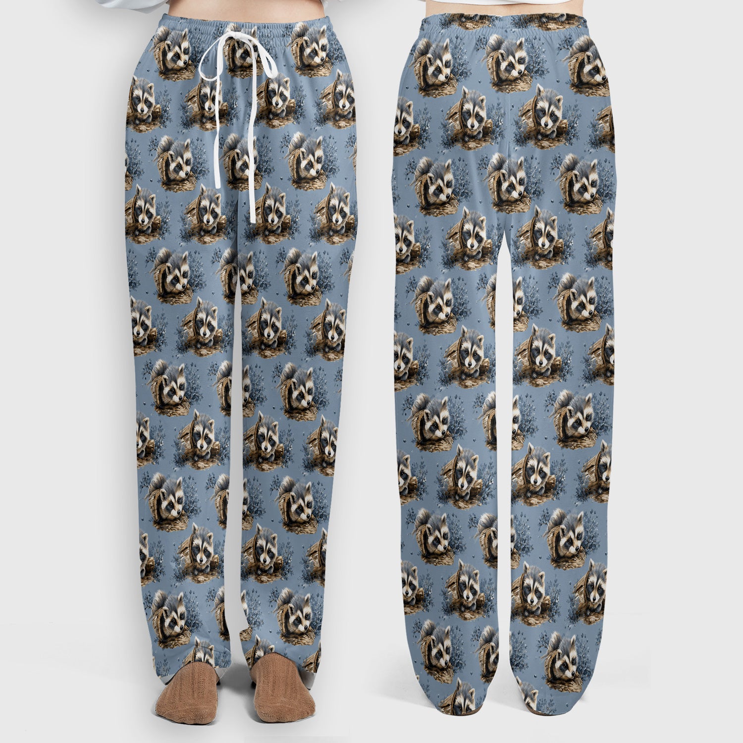 Cute Raccoon In Log Pattern Scrub Set, Scrub Pants and V Neck Top