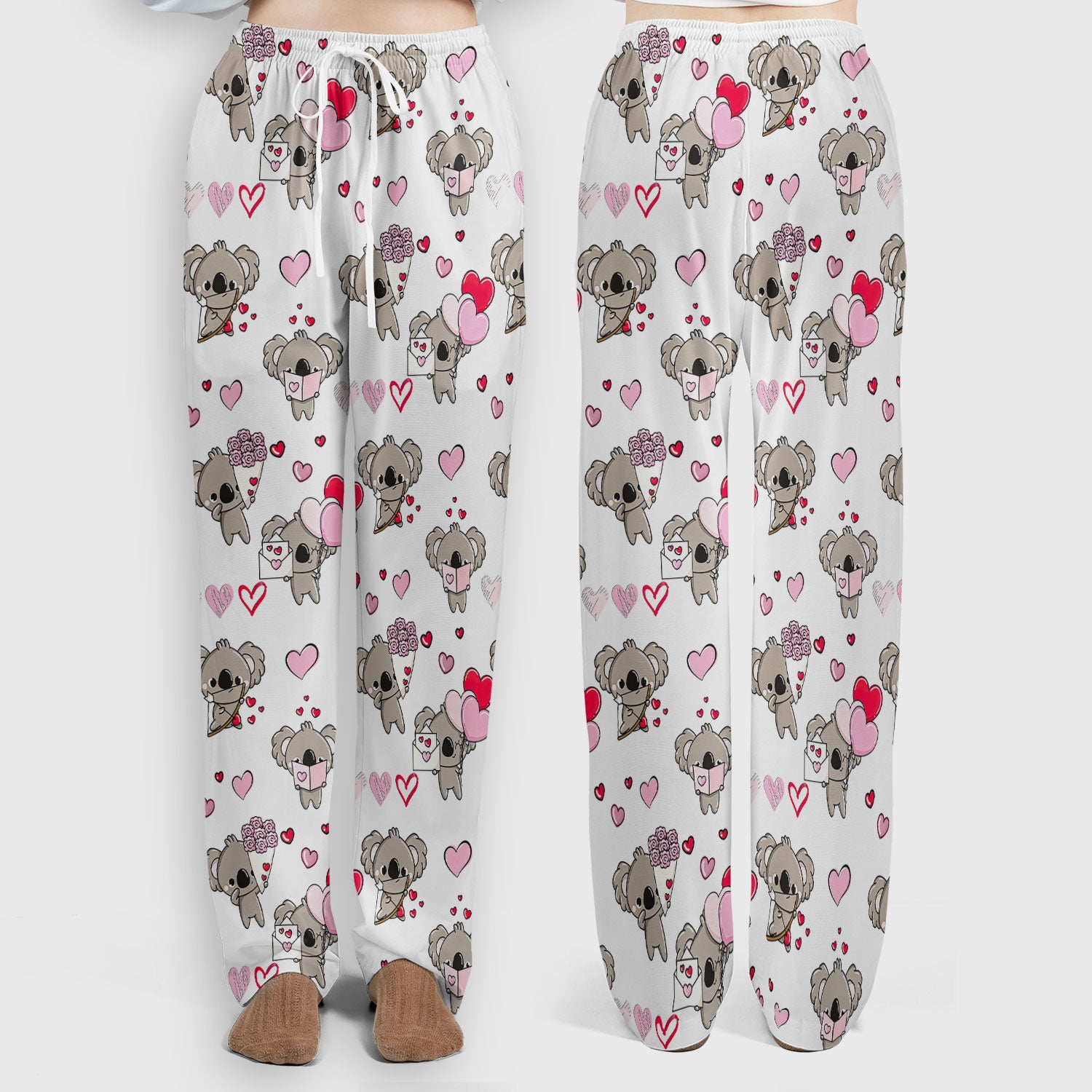 Valentine Koala Holding Flowers Cute Print Scrub, Women's Scrub Sets