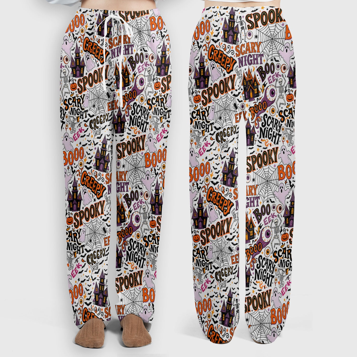Spooky Halloween Haunted House Typography Scrub Set, Scrub Pants and V Neck Top
