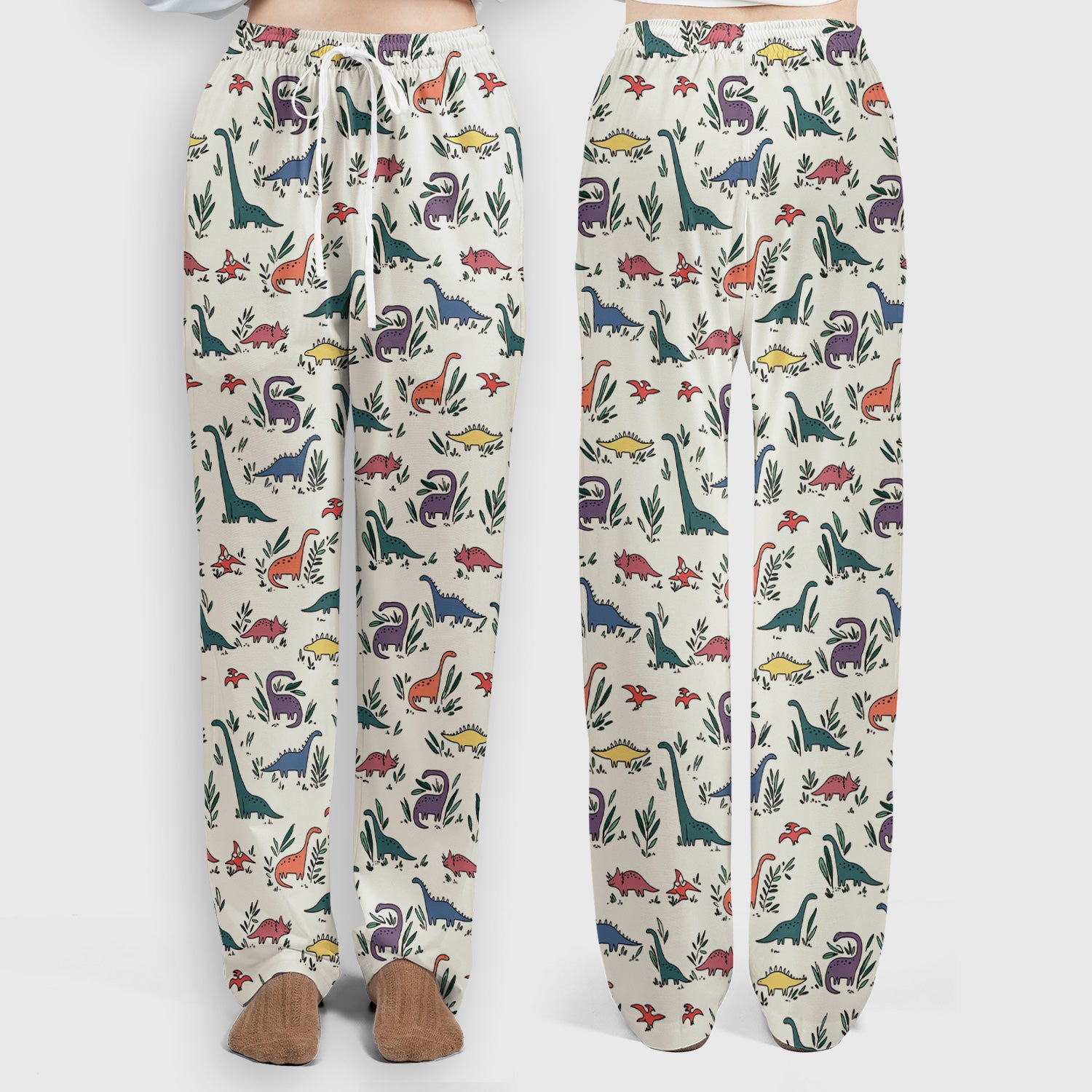 Cute Dinosaur Leafy Garden Pattern Scrub Set, Breathable Fabrics Nursing Uniform