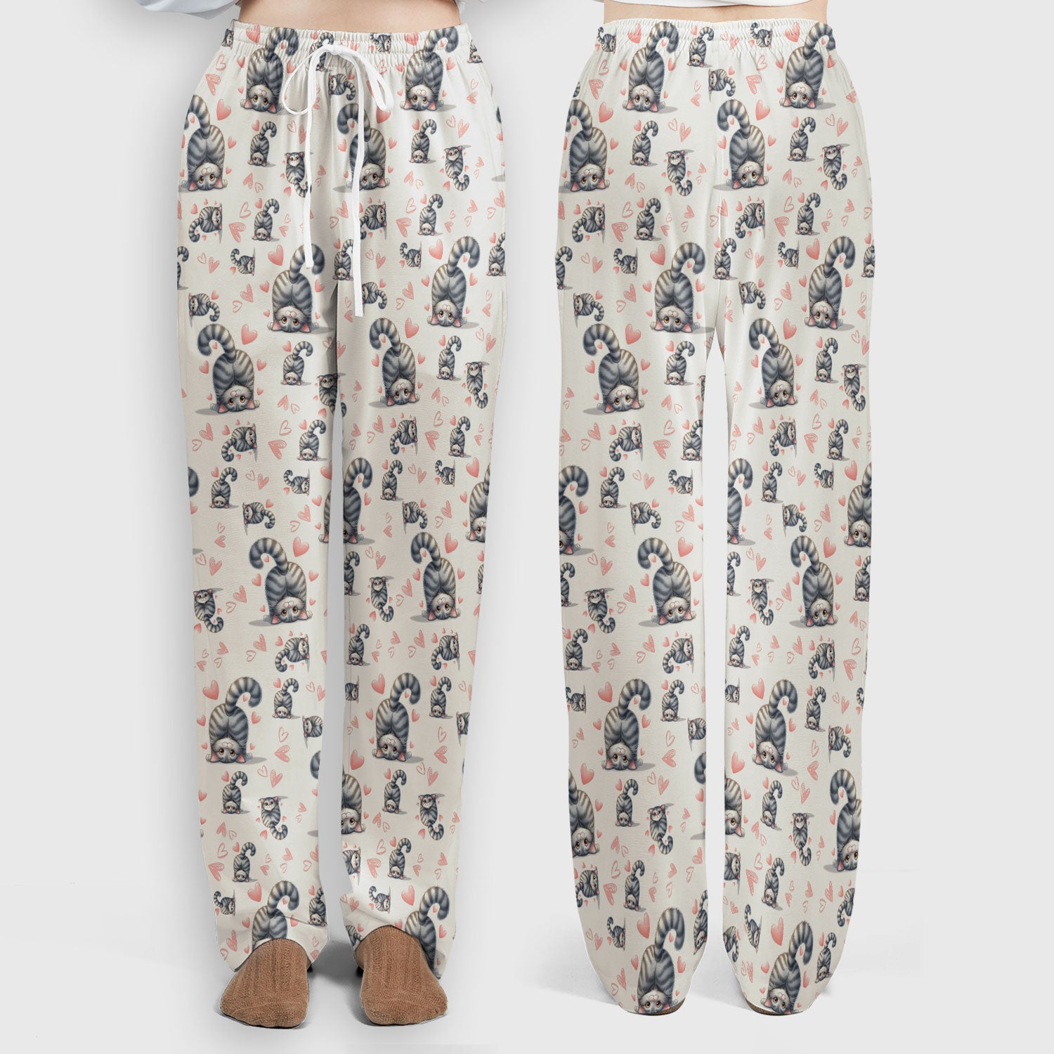 Valentine Cute Cat Scrub Set, Cat Heart Pattern Nurse Uniform, Comfortable Scrubs For Nurses