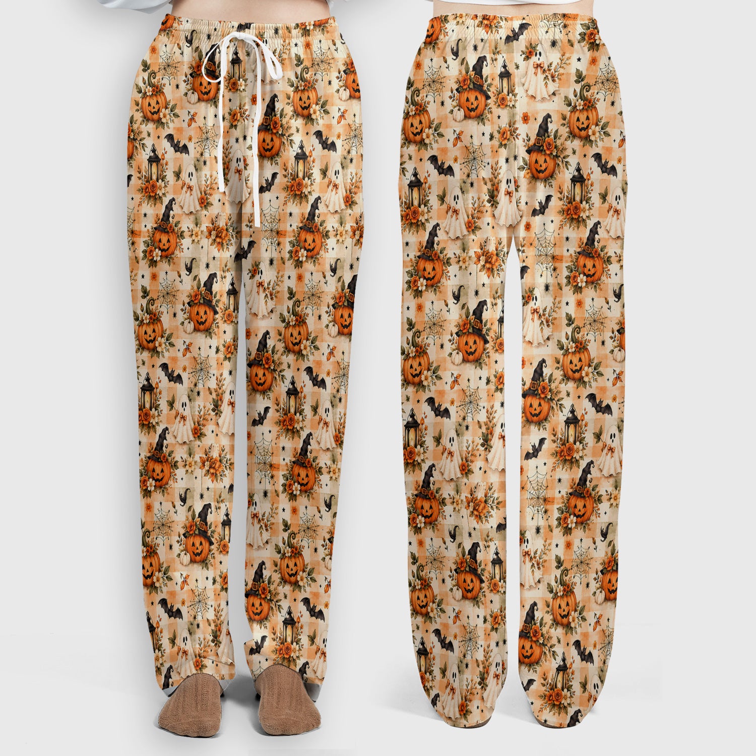 Vintage Halloween Pumpkin And Ghost Scrub Set, Scrub Pants and V Neck Top