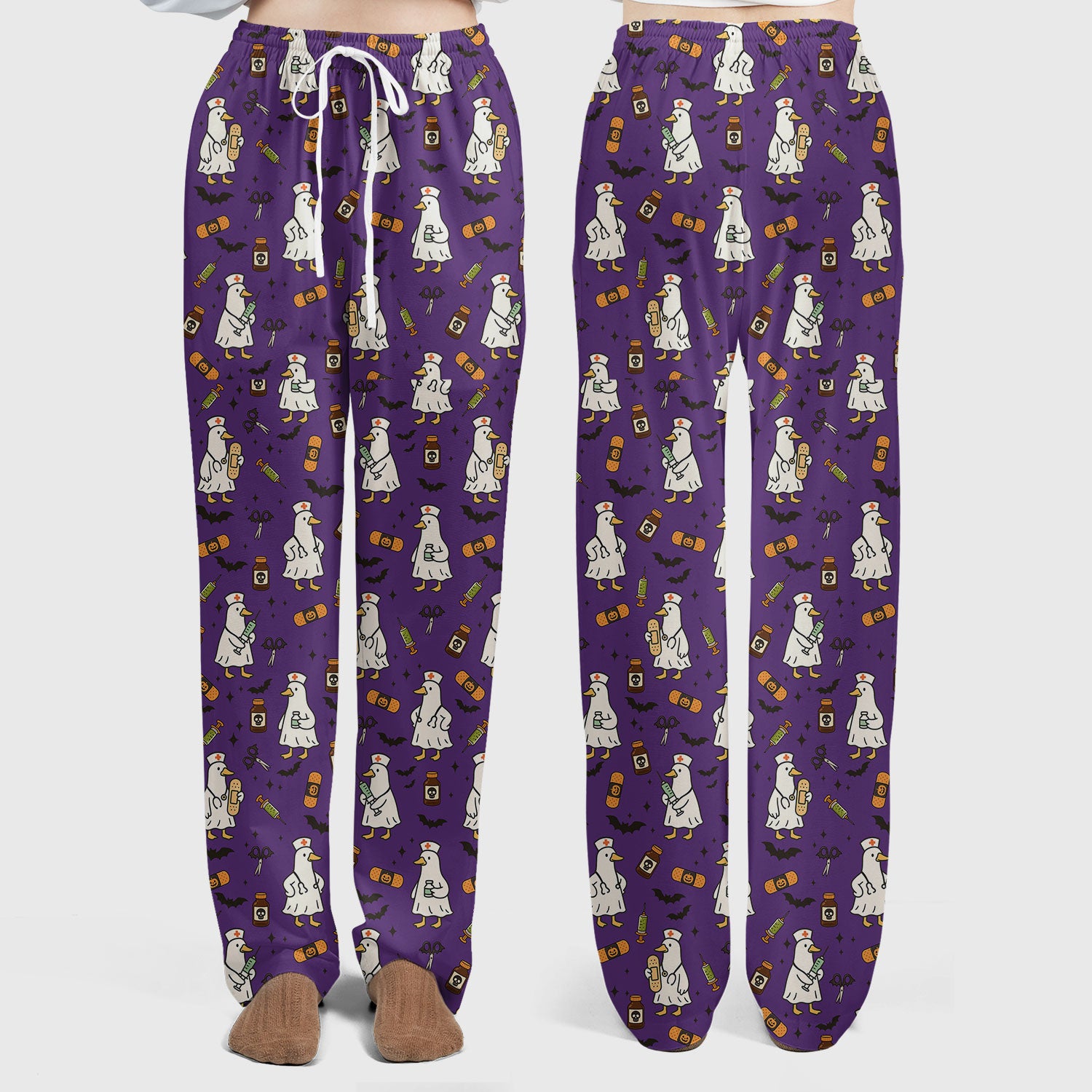 Goose Halloween Nurse Scrub Set - Quirky Duck Medical Pattern - Funny Spooky Nursing Outfit Gift for Women RN LPN CNA