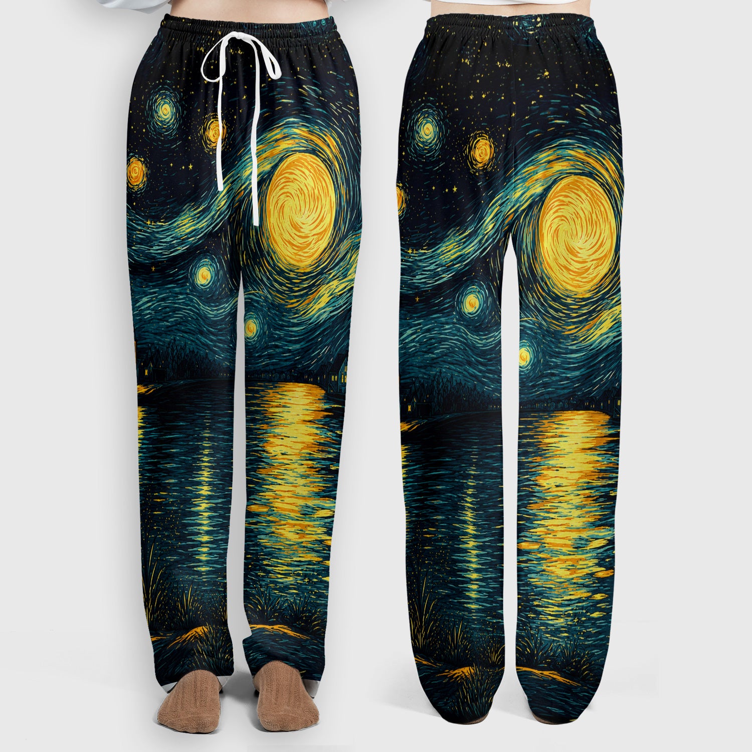 Starry Moonlit Black Cat Scrub Set, Scrub Pants and V Neck Top