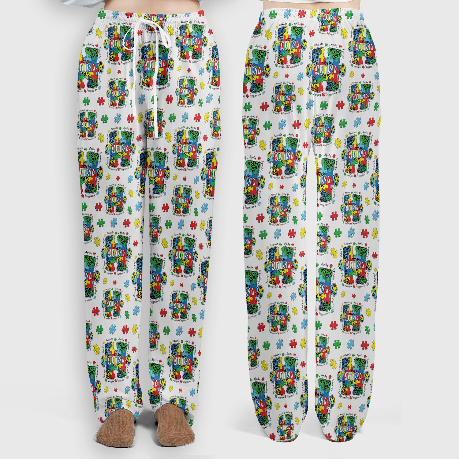 Autism Awareness Puzzle Pattern Scrub Set, Scrub Pants and V Neck Top
