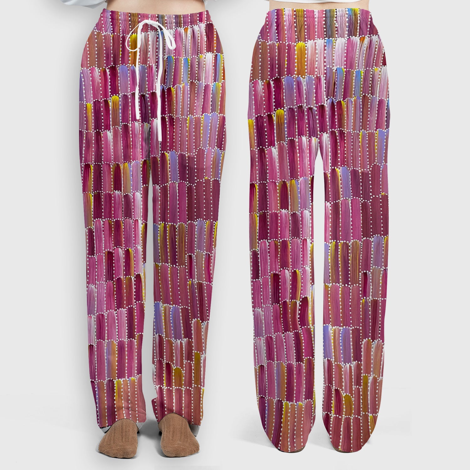 Colorful Abstract Brushstroke Dotted Pattern Scrub Set, Scrub Pants and V Neck Top