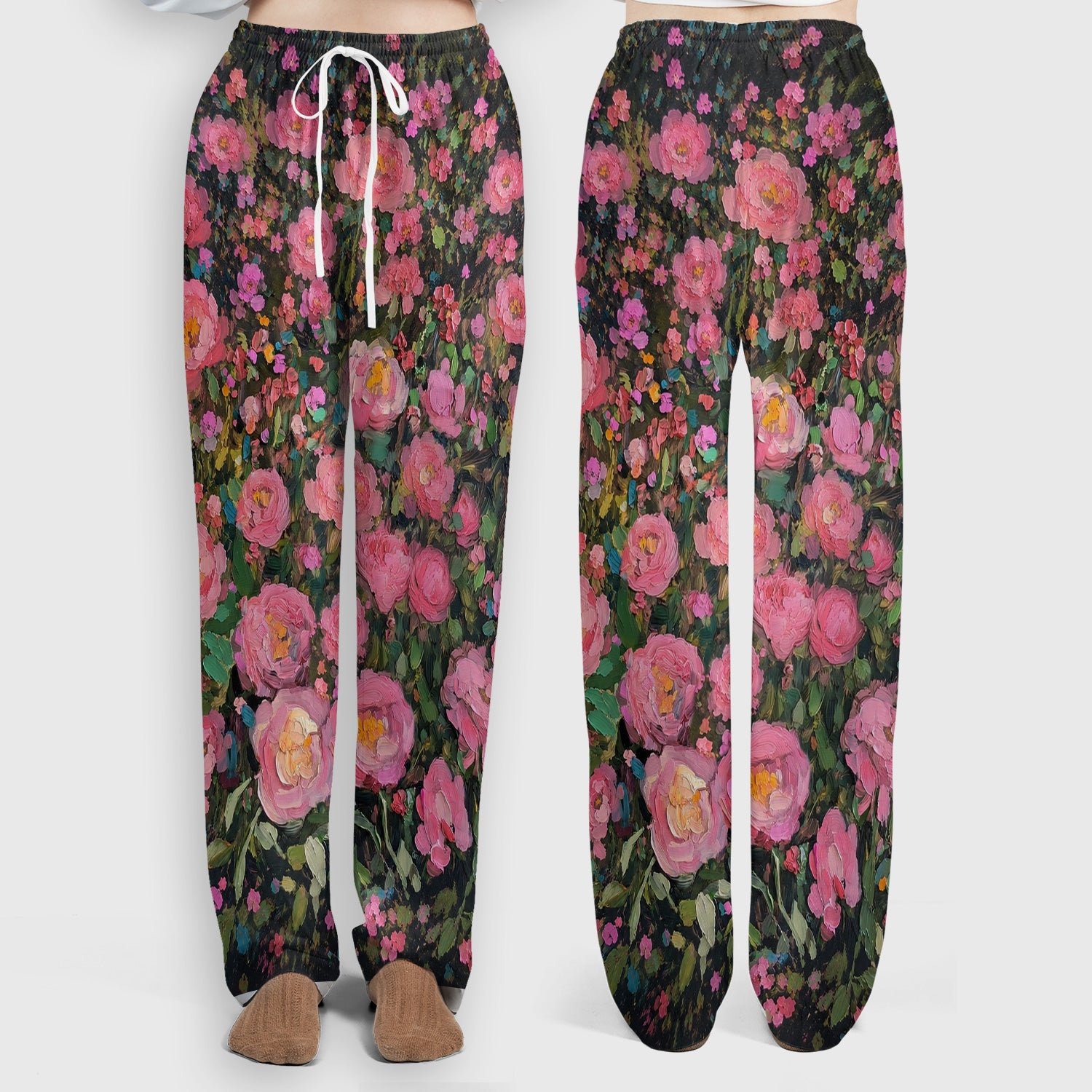 Painterly Floral Black Dog Pattern, Pet Lover Medical Scrub Set, Scrub Pants and V Neck Top