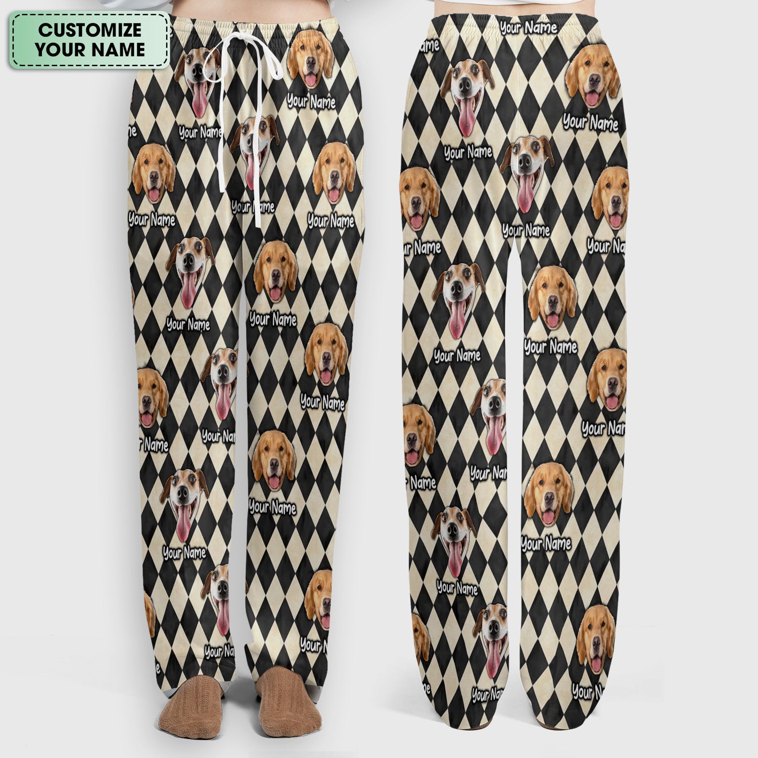 Personalized Pet Portrait Argyle Scrub Set, Scrub Pants and V Neck Top