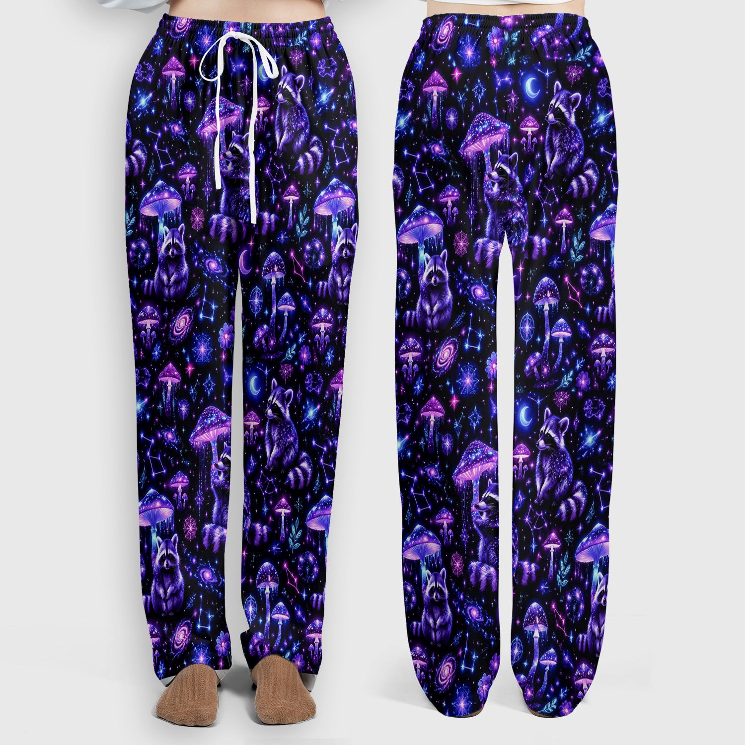 Cosmic Raccoon Mushroom Print Scrub Set, Scrub Pants and V Neck Top