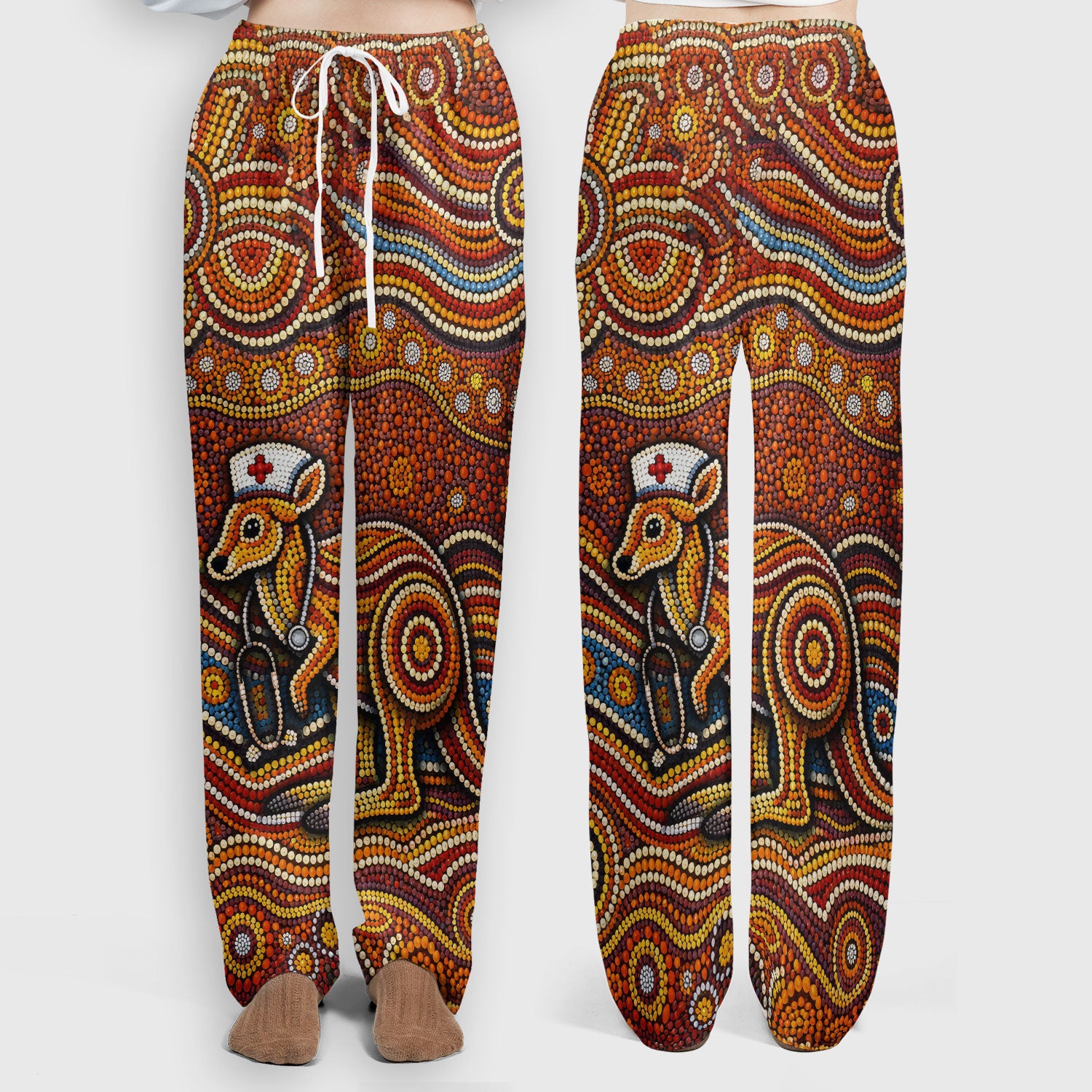 Australian Aboriginal Nurse Scrub Set, Kangaroo Dot Art Medical Nurses Shirt, Breathable Fabrics Nursing Uniform