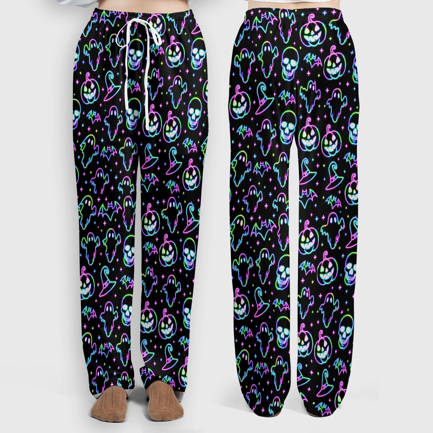 Pumpkin Skull Spooky Print Scrub Set, Scrub Pants and V Neck Top