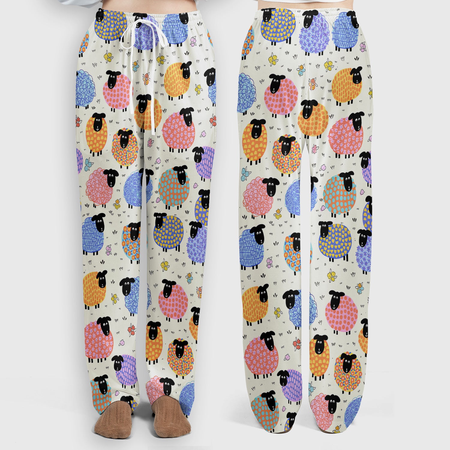 Funny Colorful Sheep Pattern Scrub Set, Scrub Pants and V Neck Top