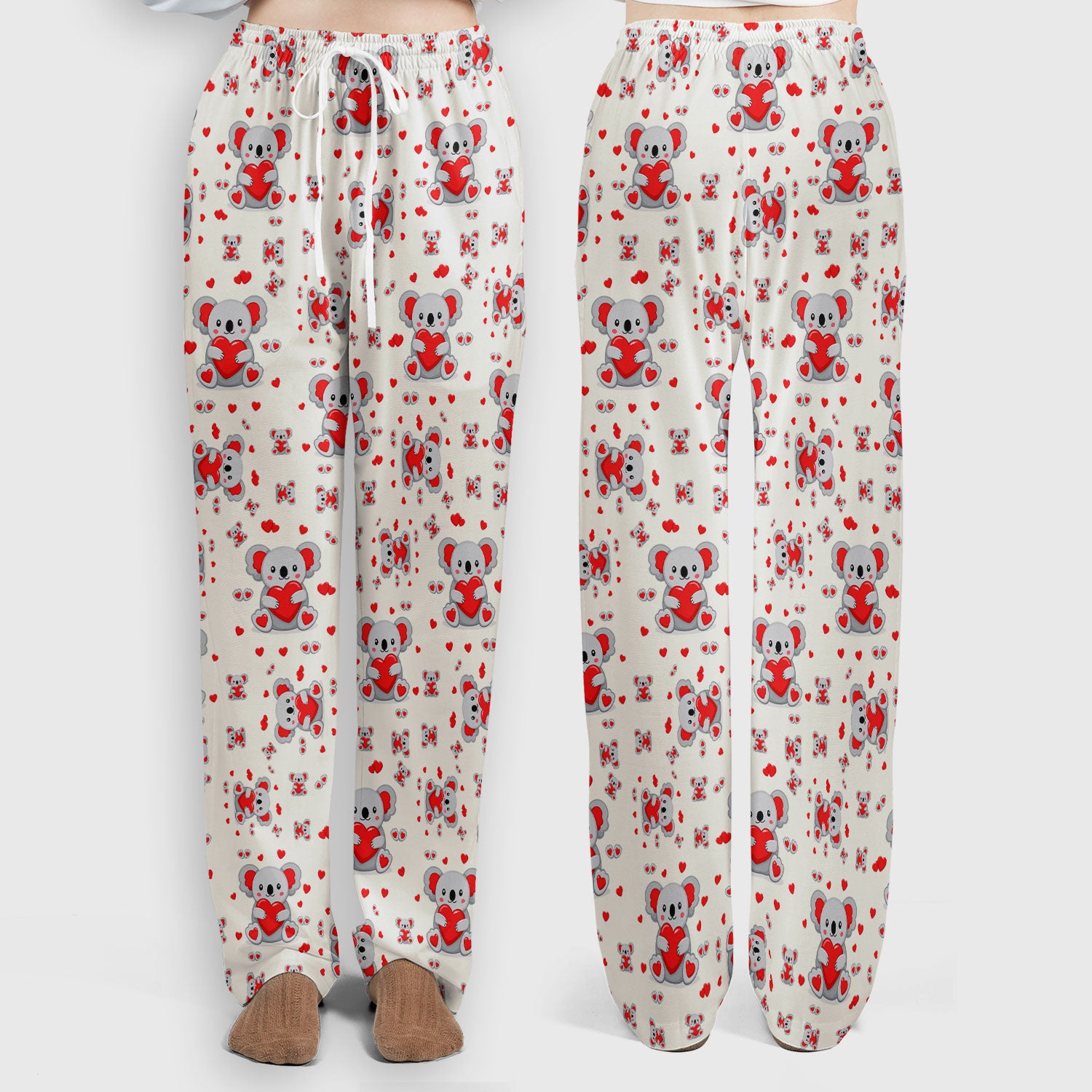Valentine Cute Koala Heart Pattern Medical Outfit, Women's Scrub Sets