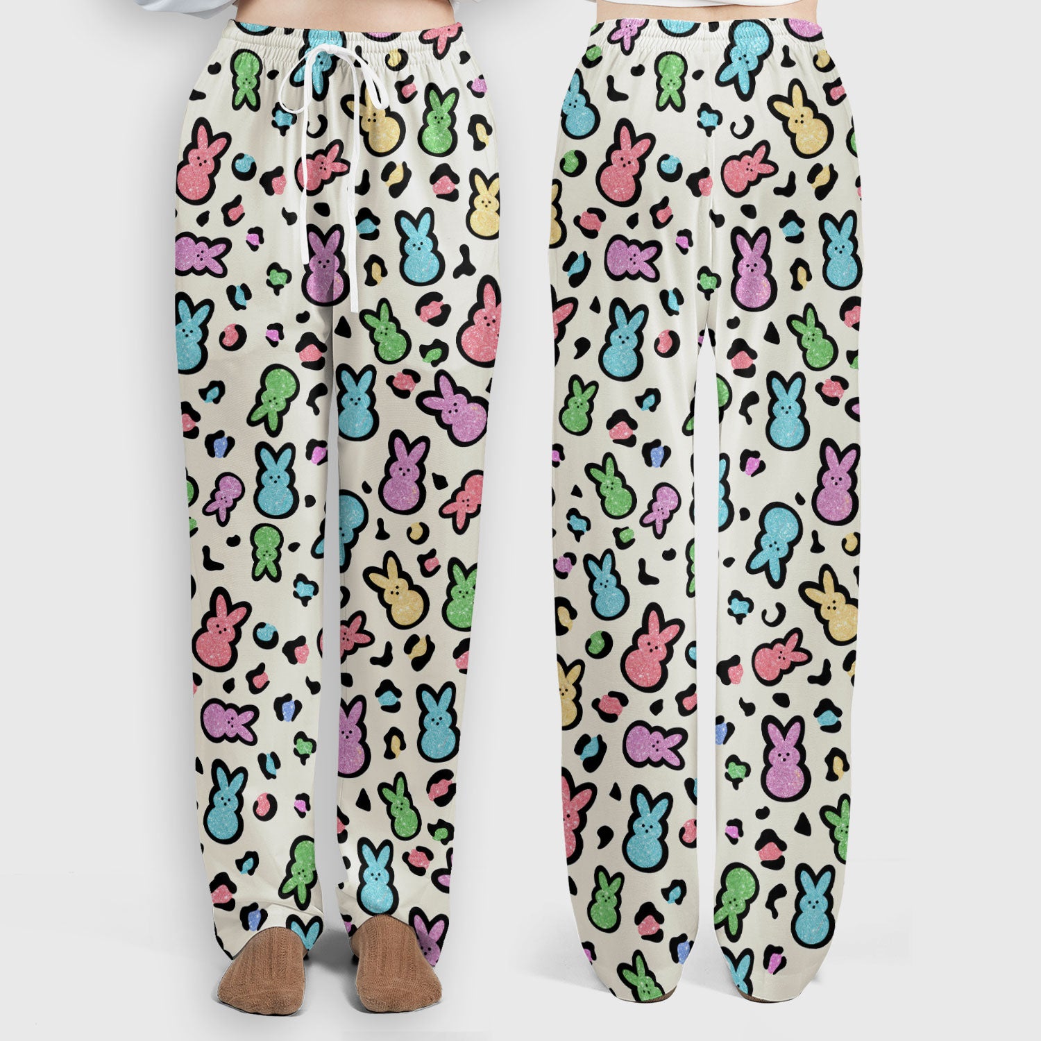 Cute Easter Bunny Pastel Pattern Scrub Set, Scrub Pants and V Neck Top