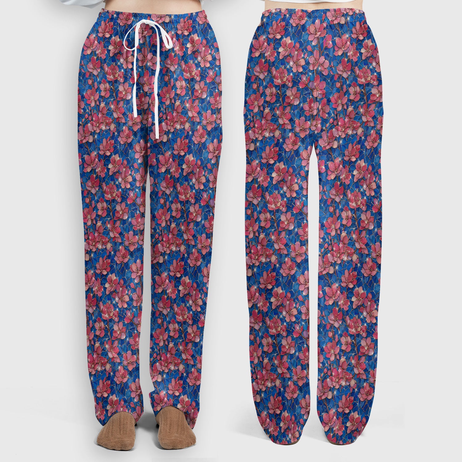 Pink Cherry Blossom Floral Pattern Scrub Set, Breathable Med Uniform