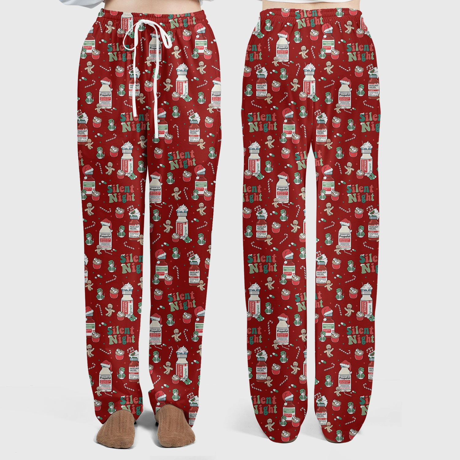 Christmas Medicine Scrub Set for Nurses - Silent Night Propofol Print Scrubs Pants and Top - Funny Holiday Medical Scrub Gift for Women RN CNA LPN
