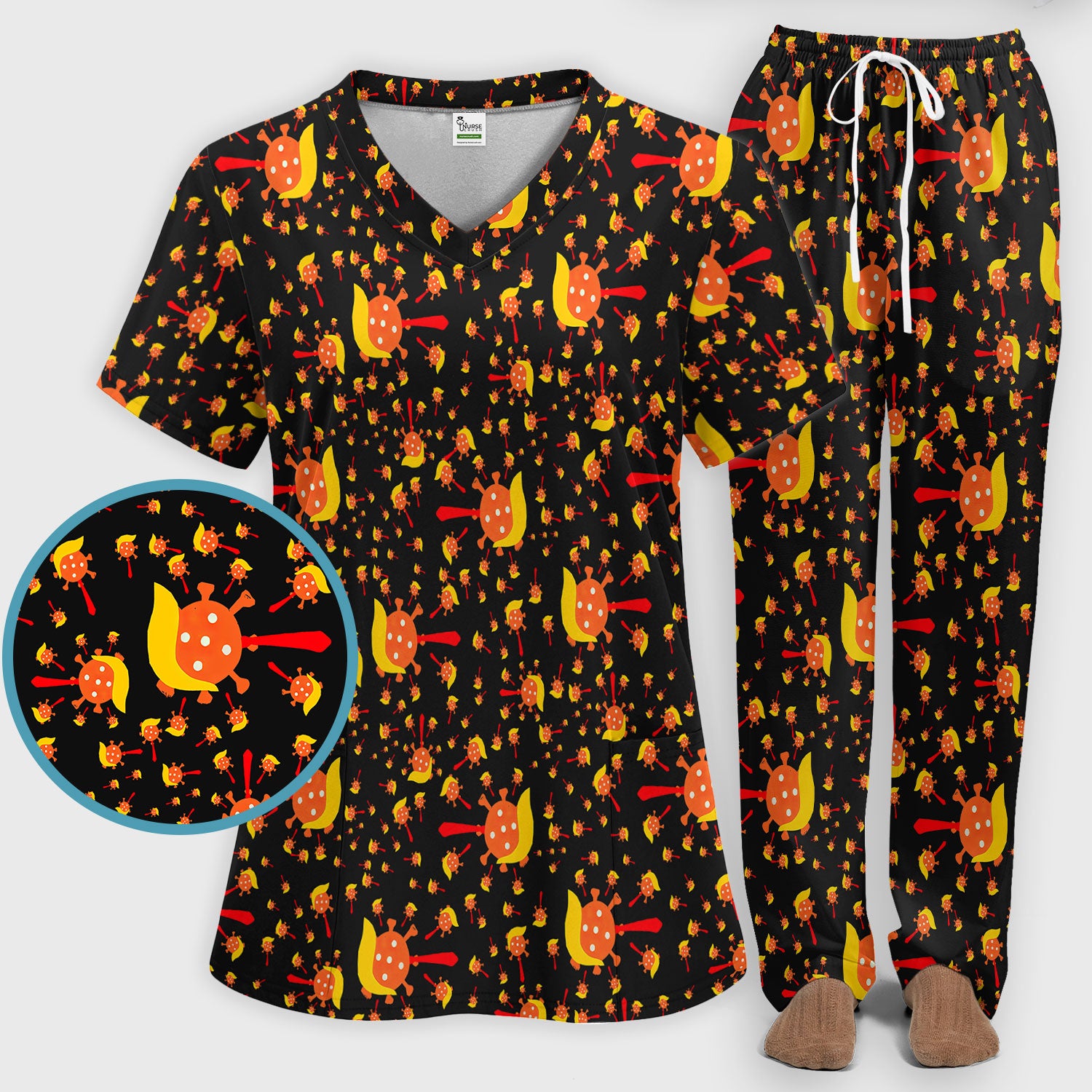 The Deadliest Virus Is Ignorance Scrub Set - Black Nursing Scrubs Pants and V Neck Top - Breathable Fabrics Nursing Uniform