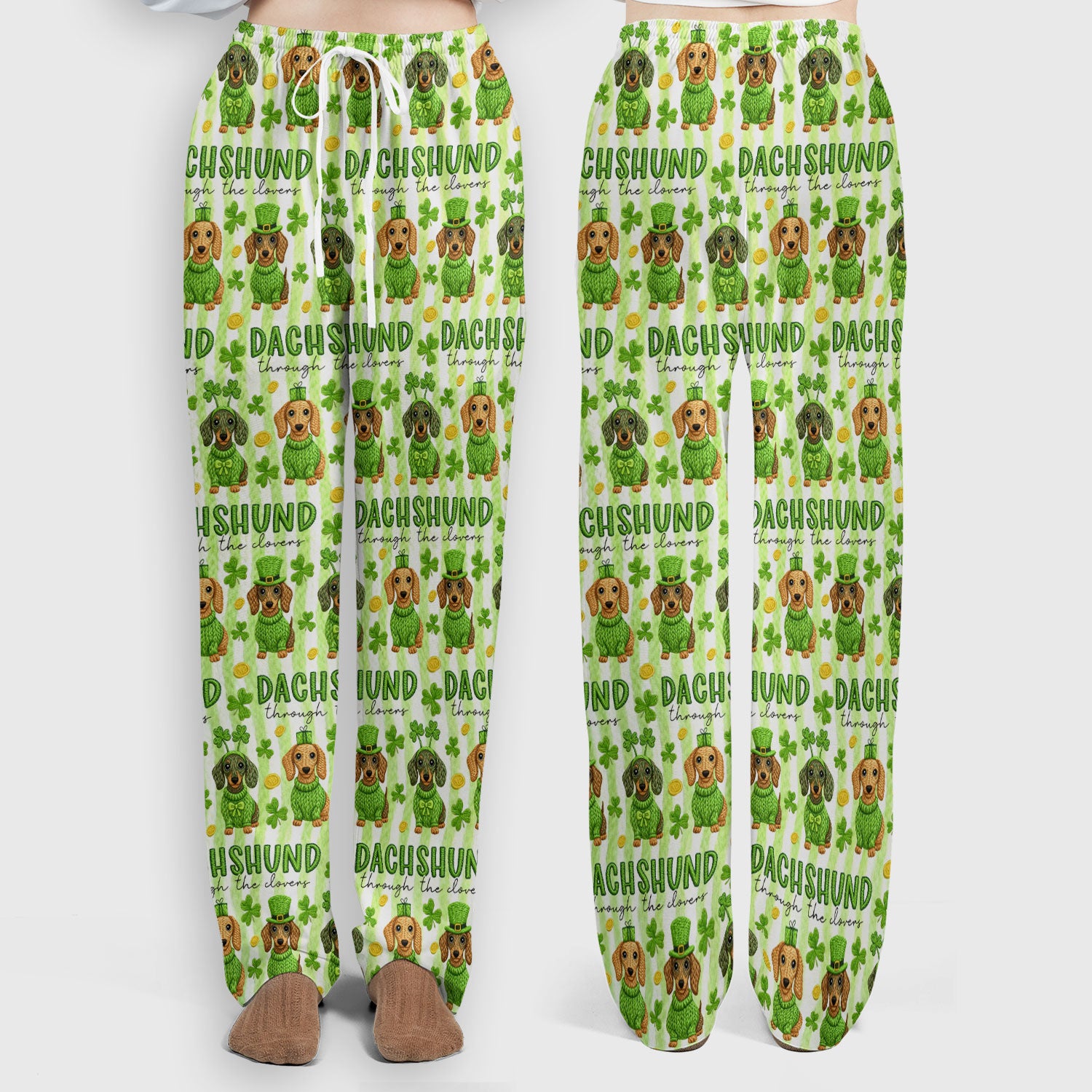 Wiener Dog St. Patrick’s Day Scrub Set, Shamrock Dachshund Pattern Nurse Shirt, Breathable Fabrics Nursing Uniform