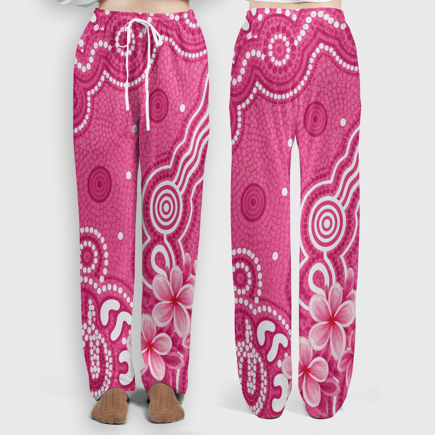 Pink Cockatoo Floral Dot Pattern Scrub Set, Scrub Pants and V Neck Top