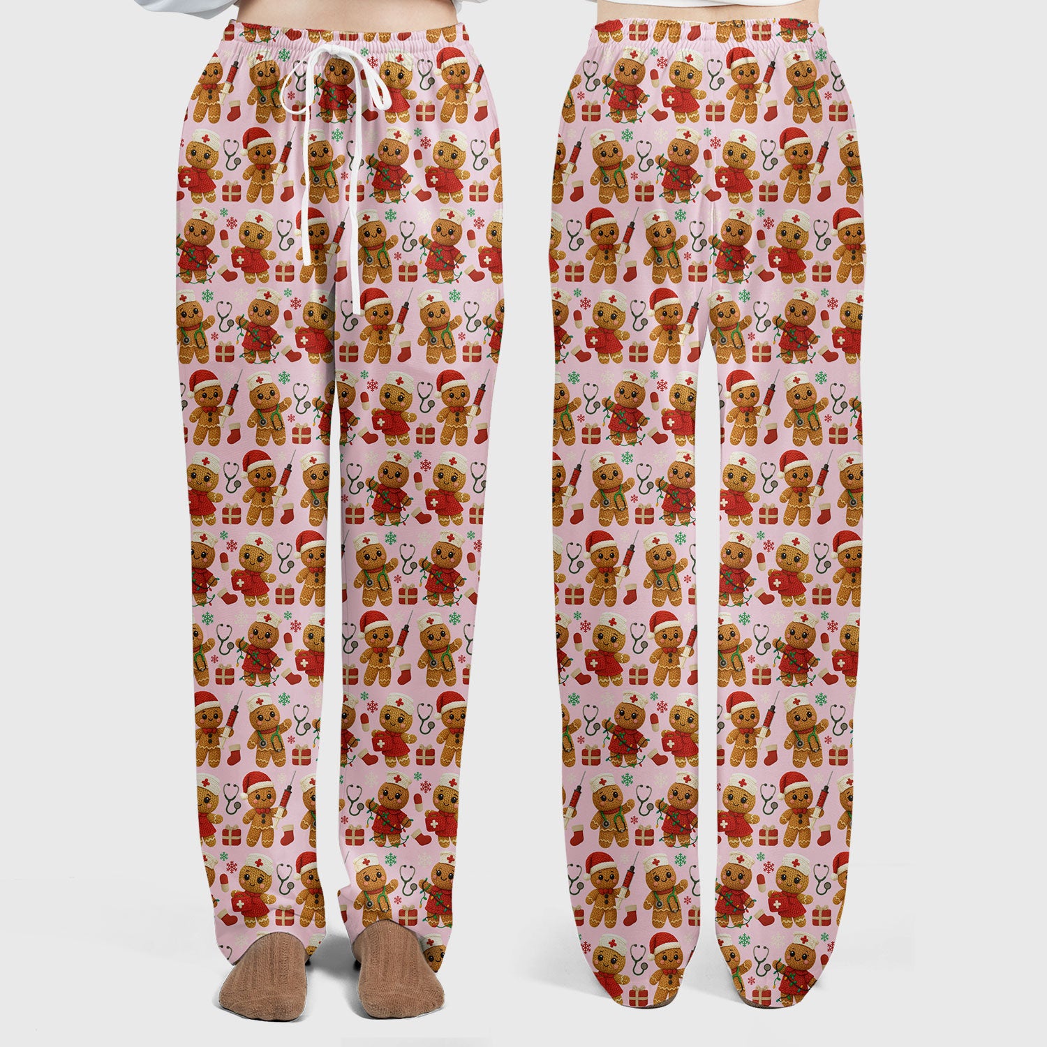 Cute Gingerbread Nurse Scrubs for Women - Christmas Pattern Scrub Top & Pants - Festive Holiday Scrubs with Charming Gingerbread Design