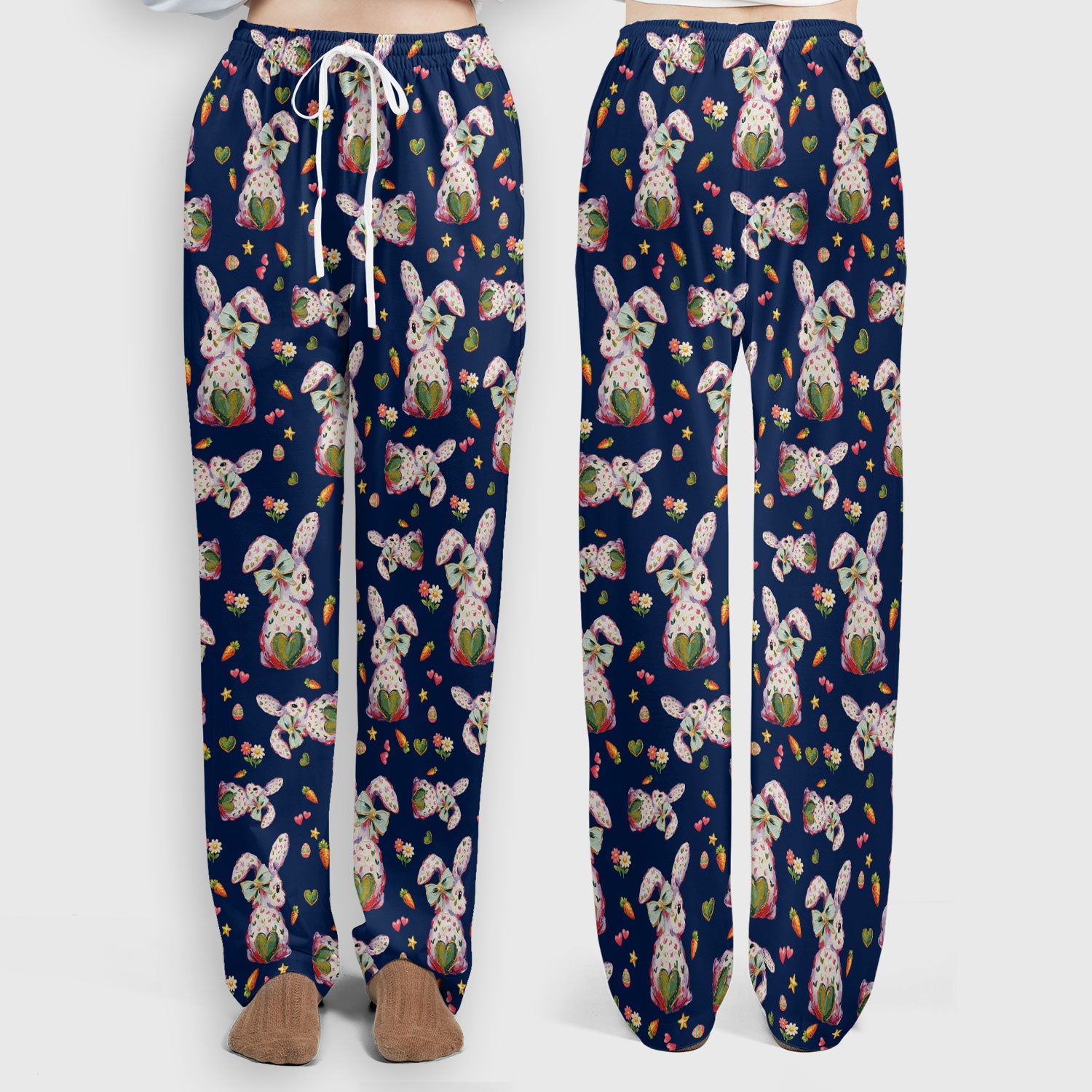 Cute Pastel Bunny Easter Pattern Scrub Set, Scrub Pants and V Neck Top