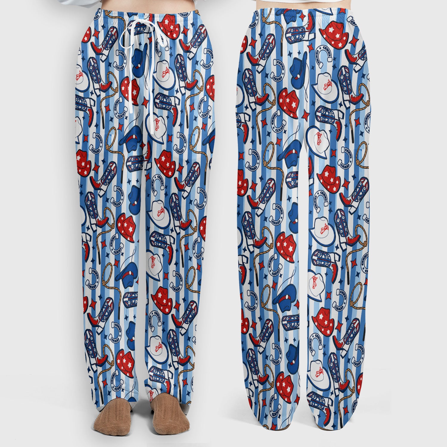 Western Cowboy Boots And Hats Print Scrub Set, Scrub Pants and V Neck Top