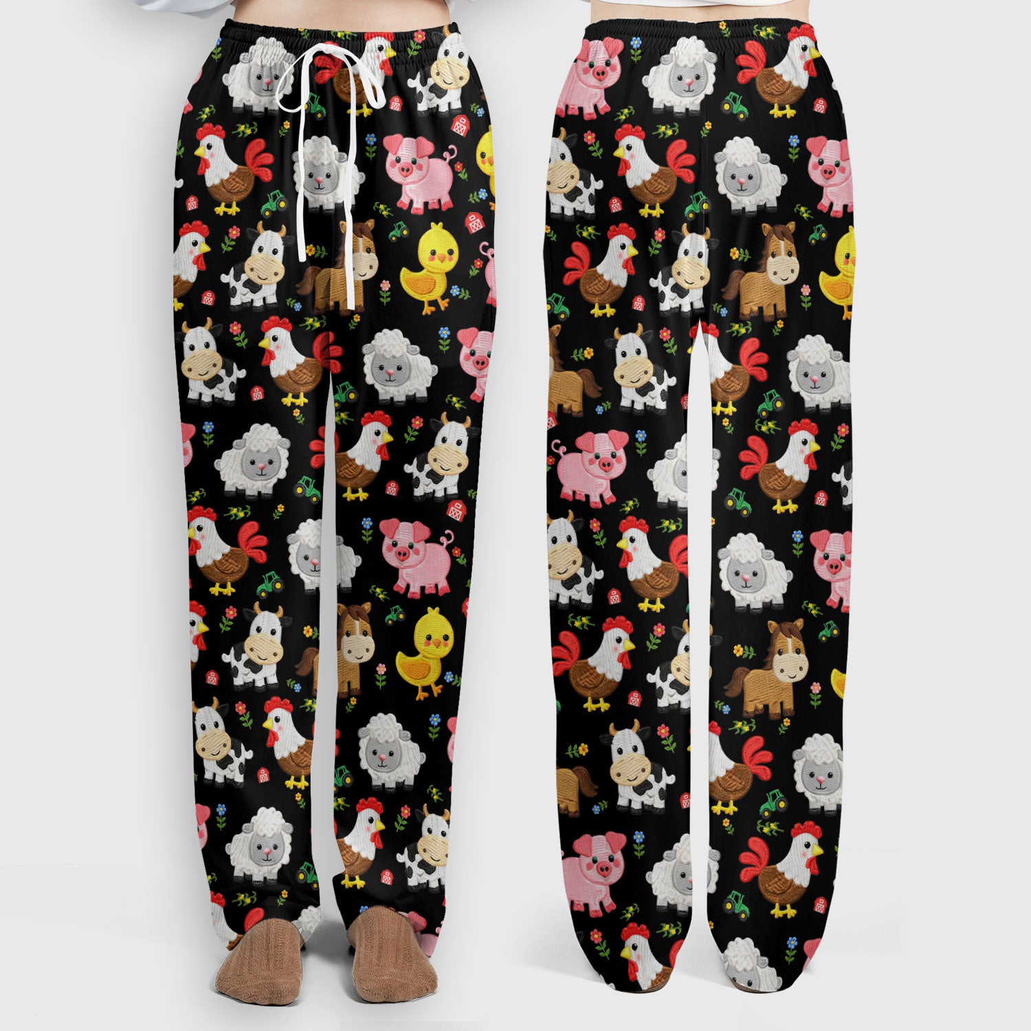 Cartoon Farm Animal Pattern Scrub Set, Breathable Med Uniform