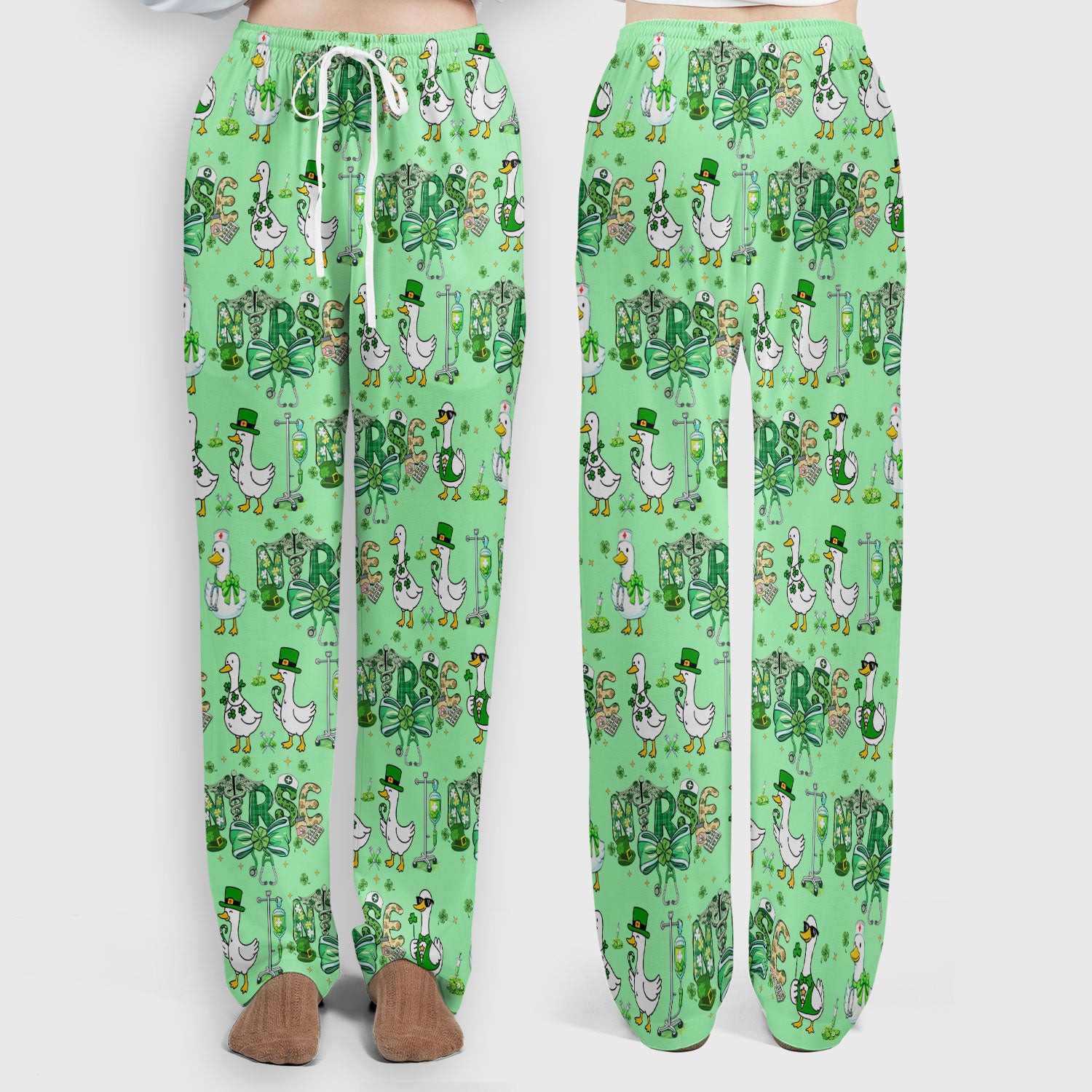 Funny Goose Nurse Shamrock Scrub Set, St. Patrick’s Day Nurse Pattern Shirt, Breathable Fabrics Nursing Uniform