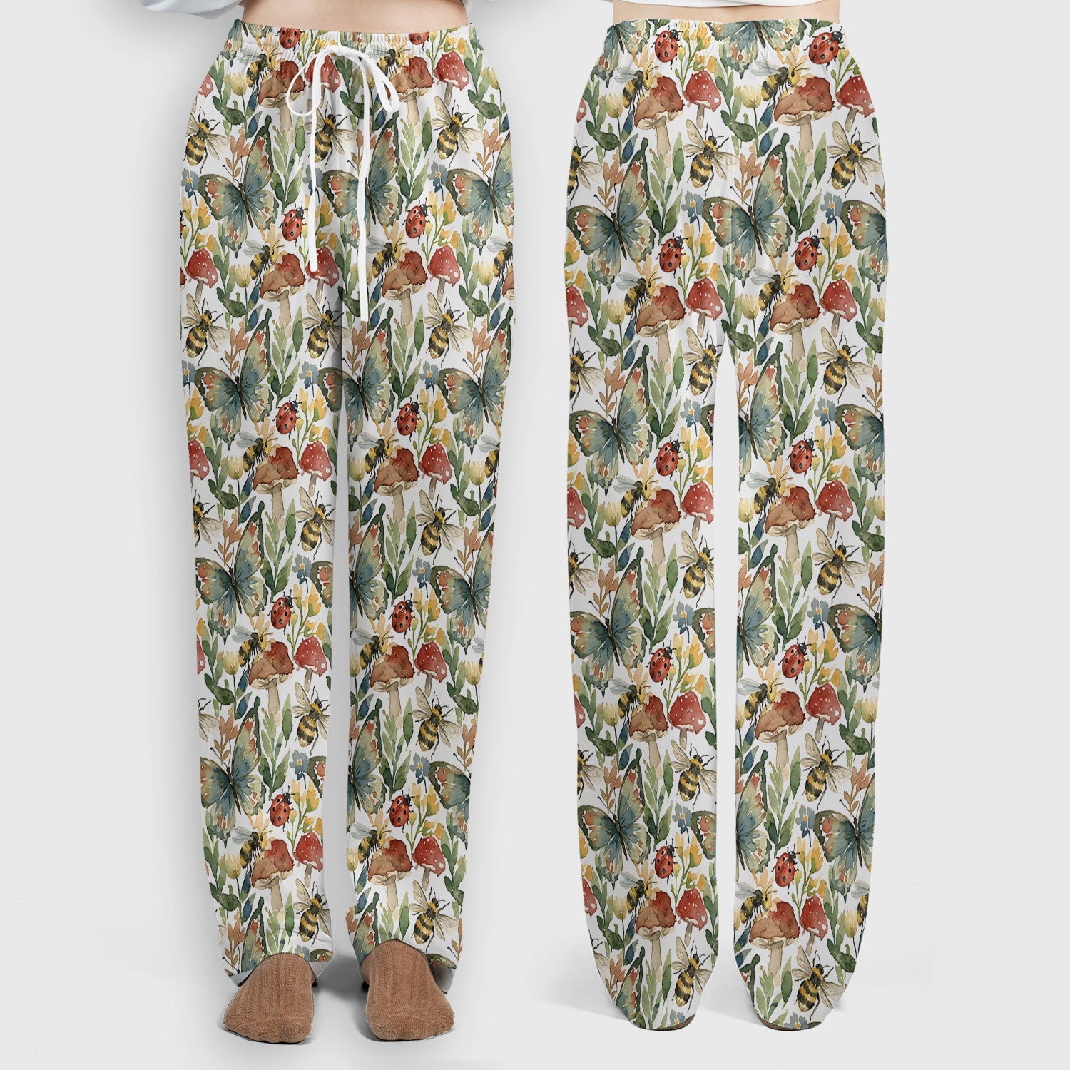 Butterfly Bee With Floral Mushroom Scrub Set, Scrub Pants and V Neck Top