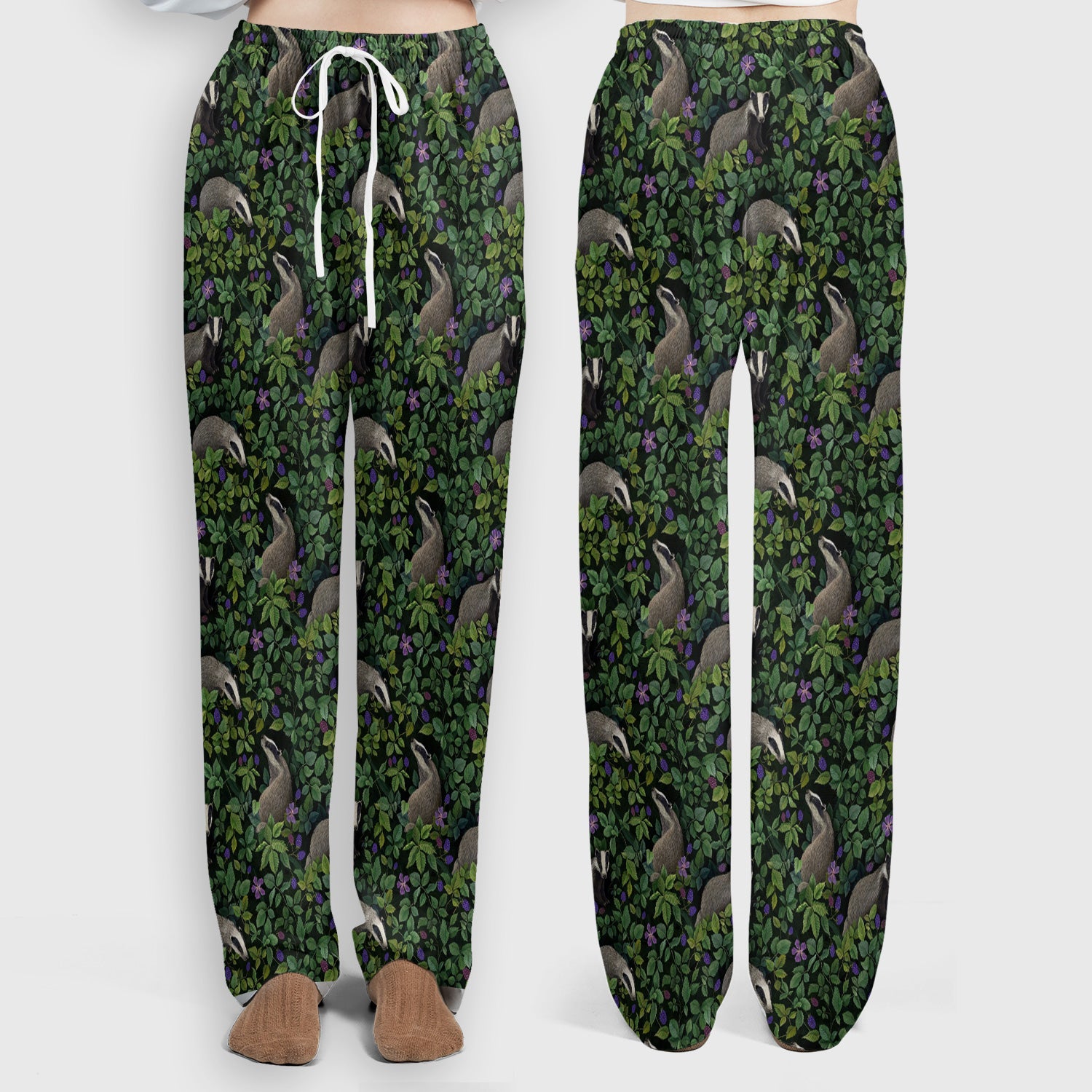 Woodland Badger Forest Pattern Scrub Set, Scrub Pants and V Neck Top