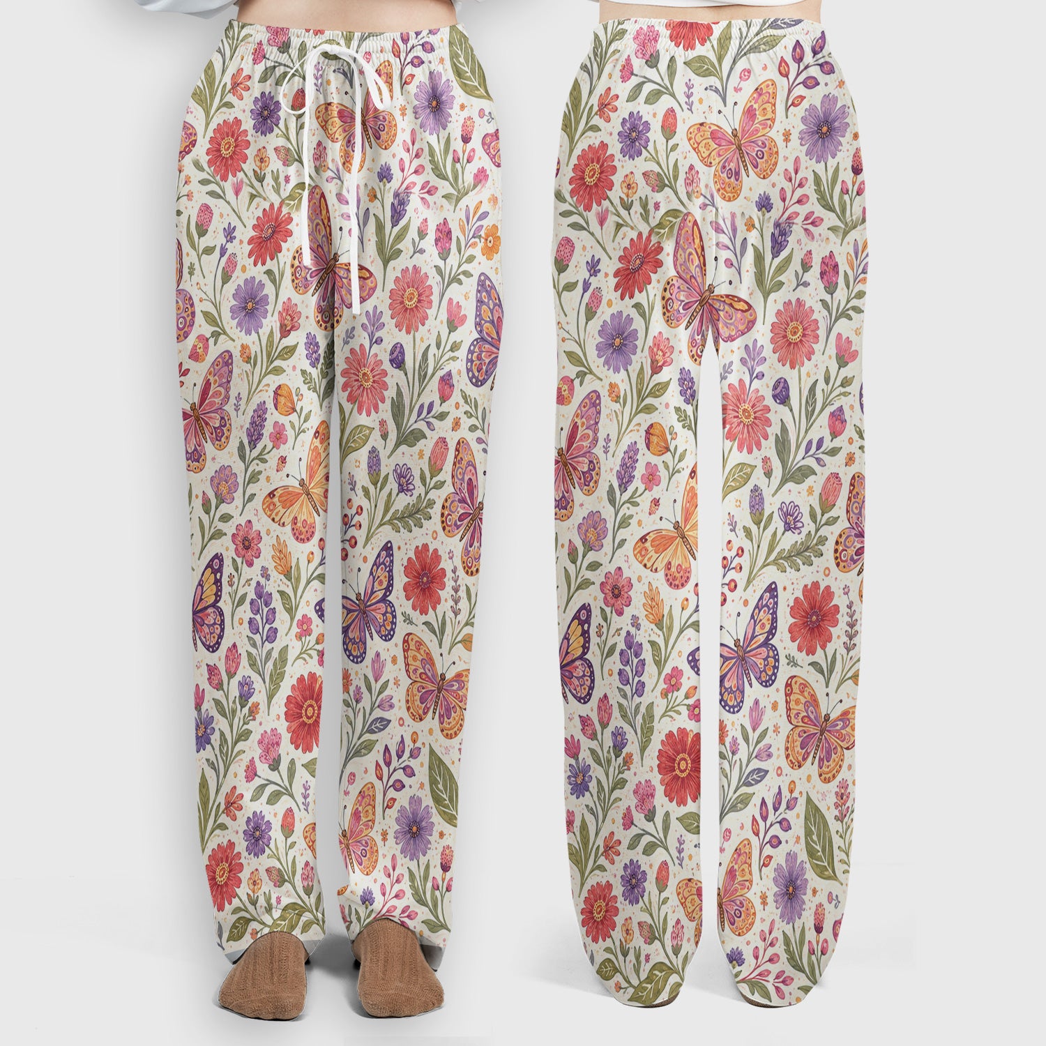 Floral Butterfly Pediatric Nurse Pattern Scrub Set, Scrub Pants and V Neck Top