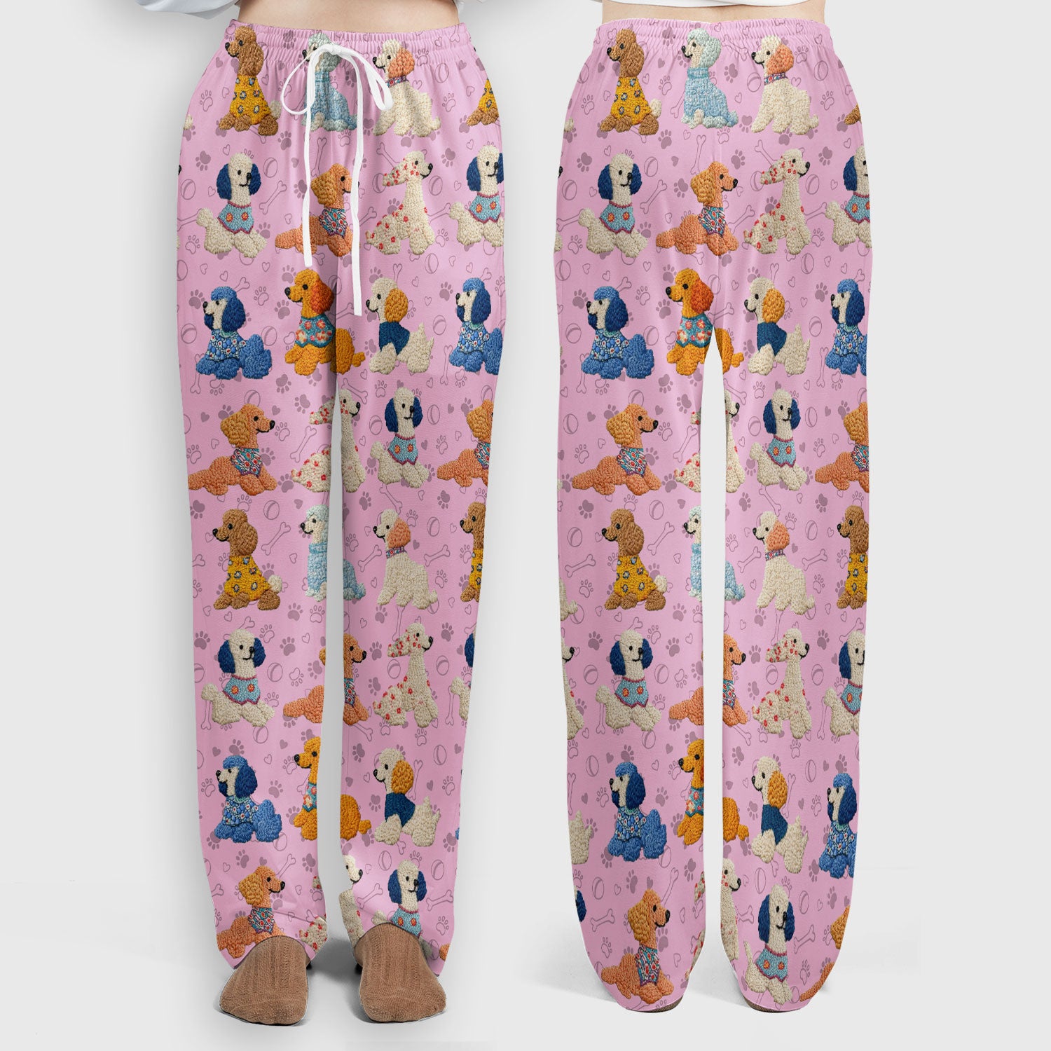 Cute Colorful Poodle Pattern Scrub Set, Scrub Pants and V Neck Top