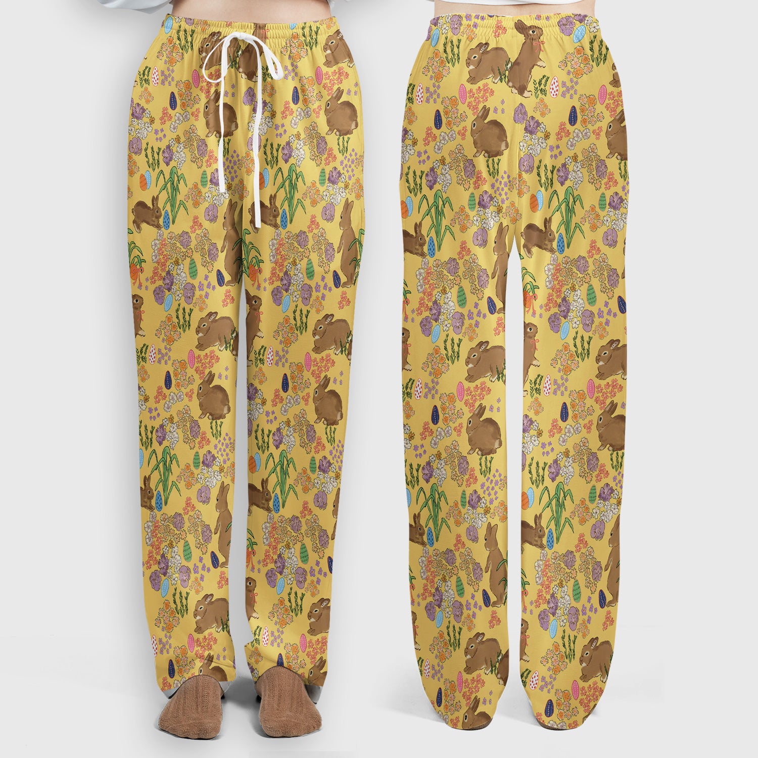 Cute Easter Bunny Pattern Scrub Set, Scrub Pants and V Neck Top