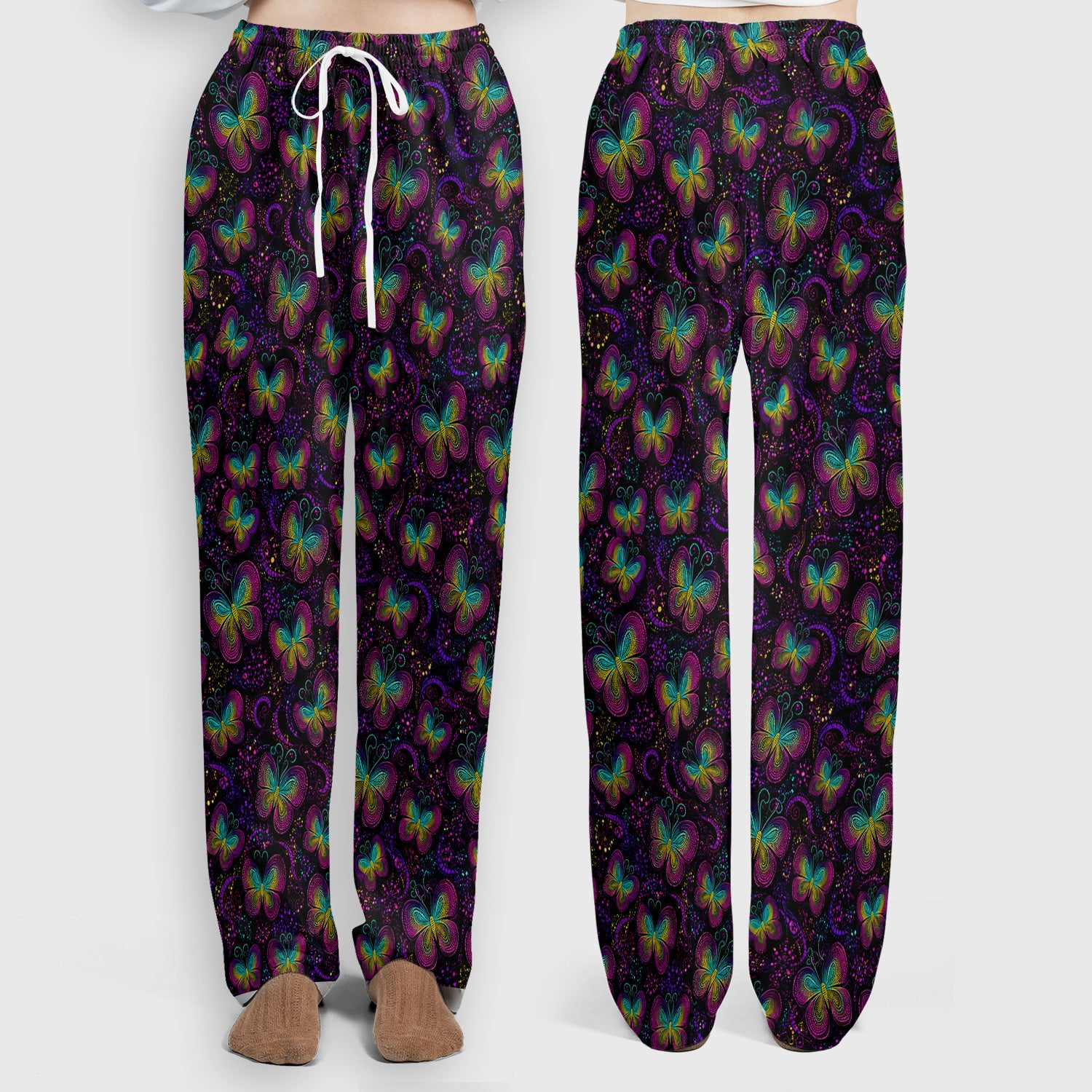 Cute Neon Butterfly Swirl Pattern Scrub Set, Scrub Pants and V Neck Top