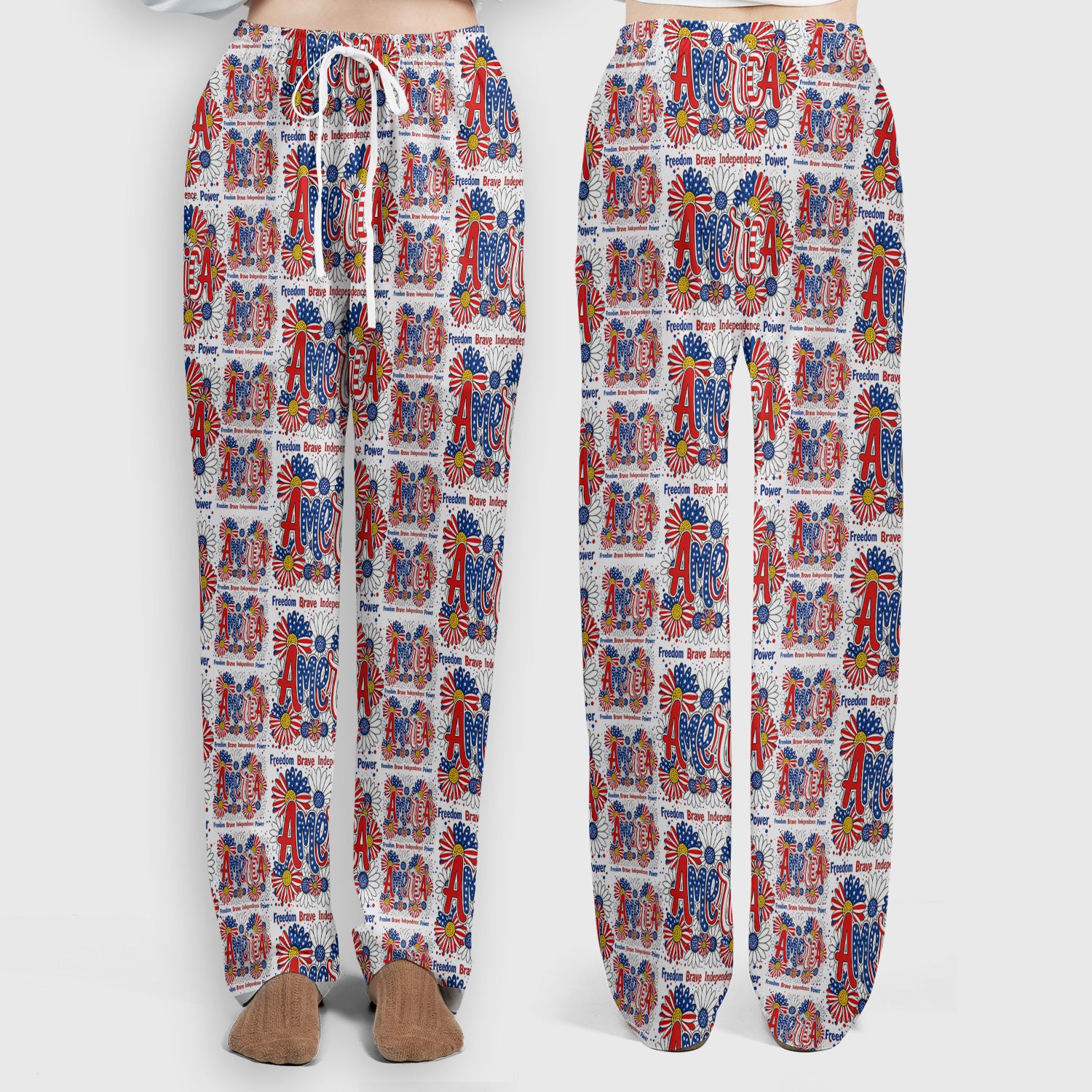 Patriotic America Floral Fireworks Pattern Scrub Set, Scrub Pants and V Neck Top