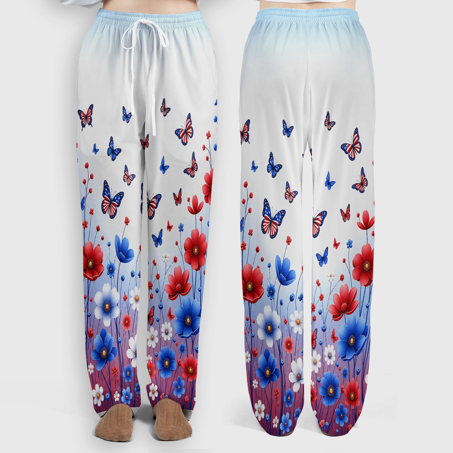 Patriotic Butterfly Wildflower Garden Pattern Scrub Set, Scrub Pants and V Neck Top