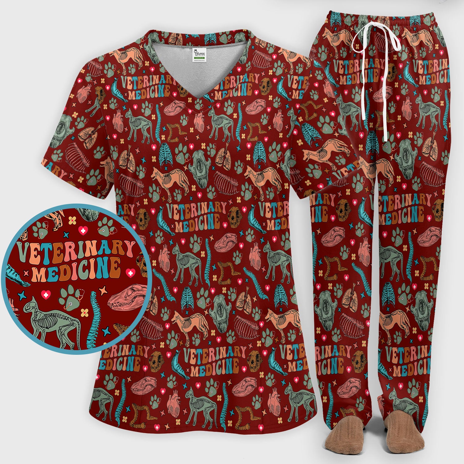 Vet Tech Scrub Set - Veterinary Medicine Scrubs Pants and V Neck Top - Animal Medical Uniform for Women Nurse Gift