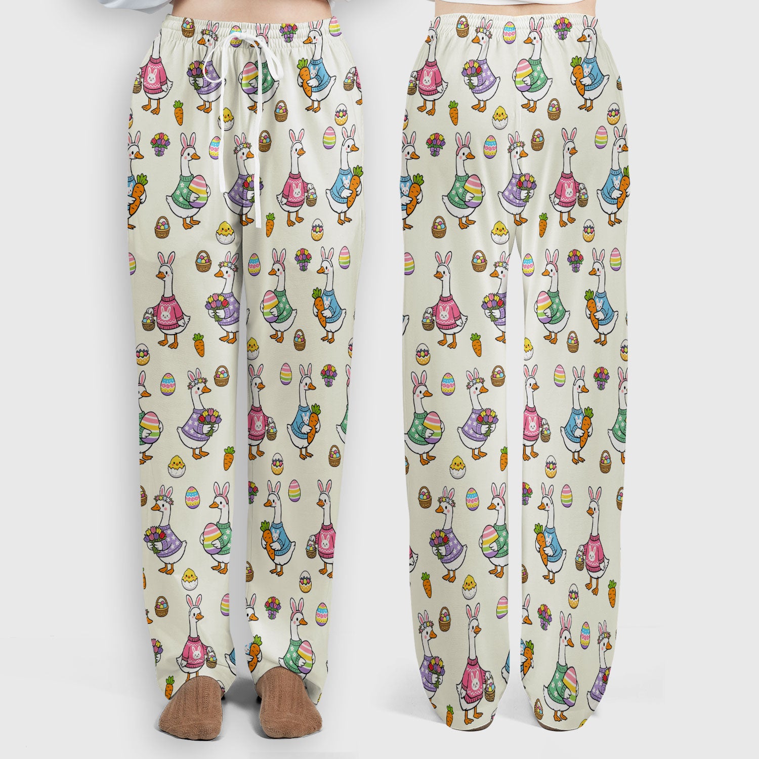 Cute Easter Goose Print Scrub Set, Breathable Med Uniform