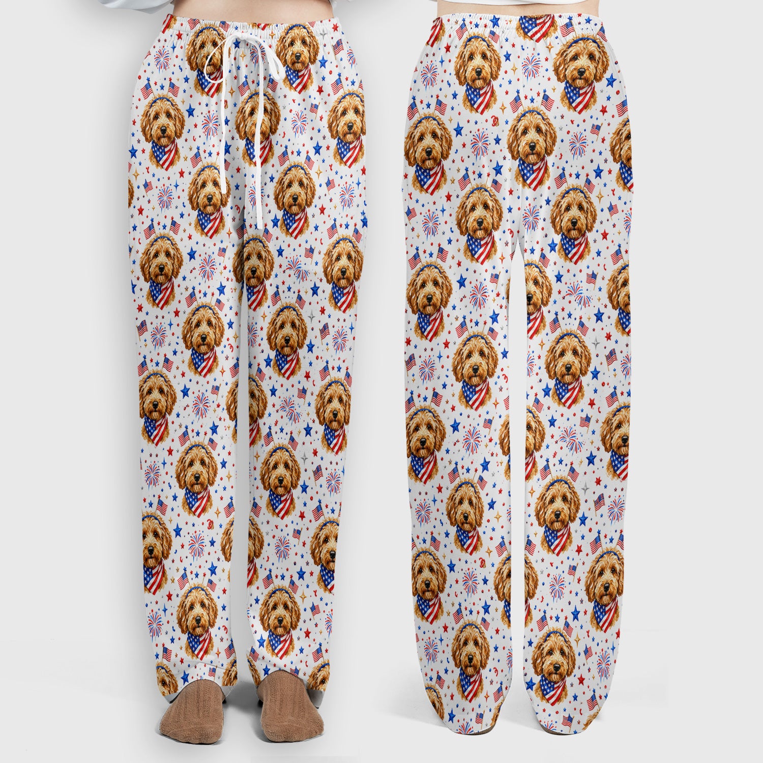 Patriotic Goldendoodle Nurse Pattern Scrub Set, Scrub Pants and V Neck Top