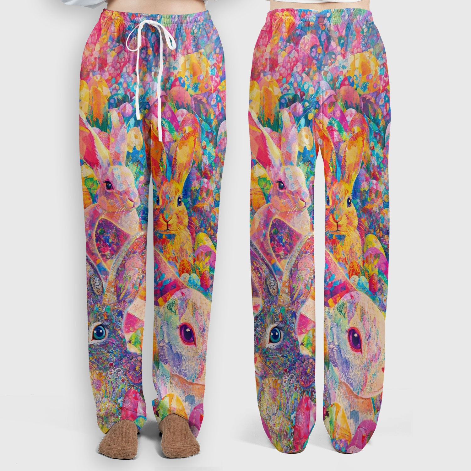 Colorful Artistic Bunny Print Women's Scrub Set, Breathable Med Uniform