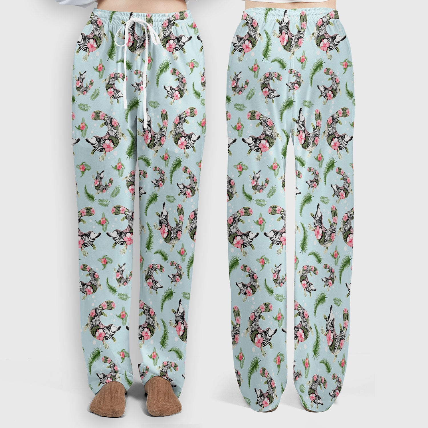 Cute Platypus Scrub Set, Tropical Floral Animal Pattern Nurse Shirt, Breathable Fabrics Nursing Uniform