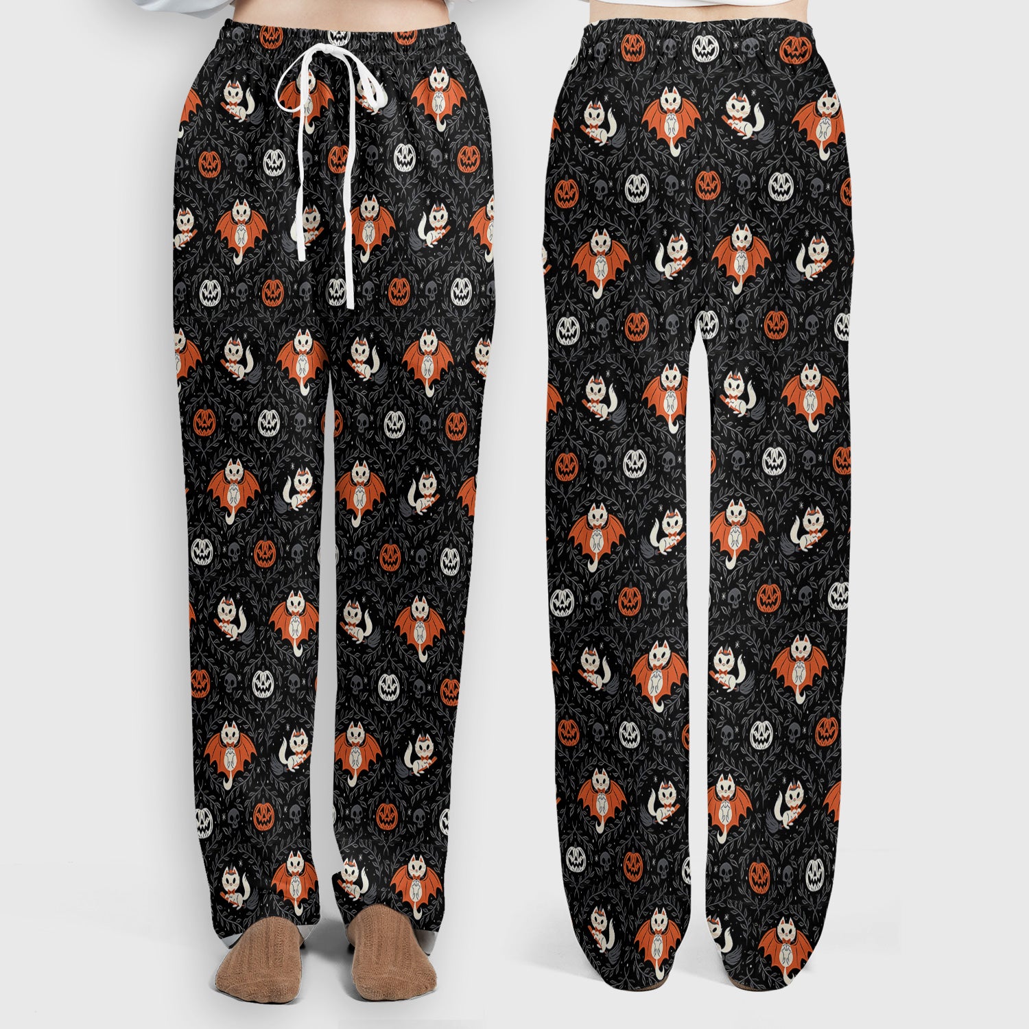 Cute Halloween Vampire Cat Pattern Scrub Set, Scrub Pants and V Neck Top