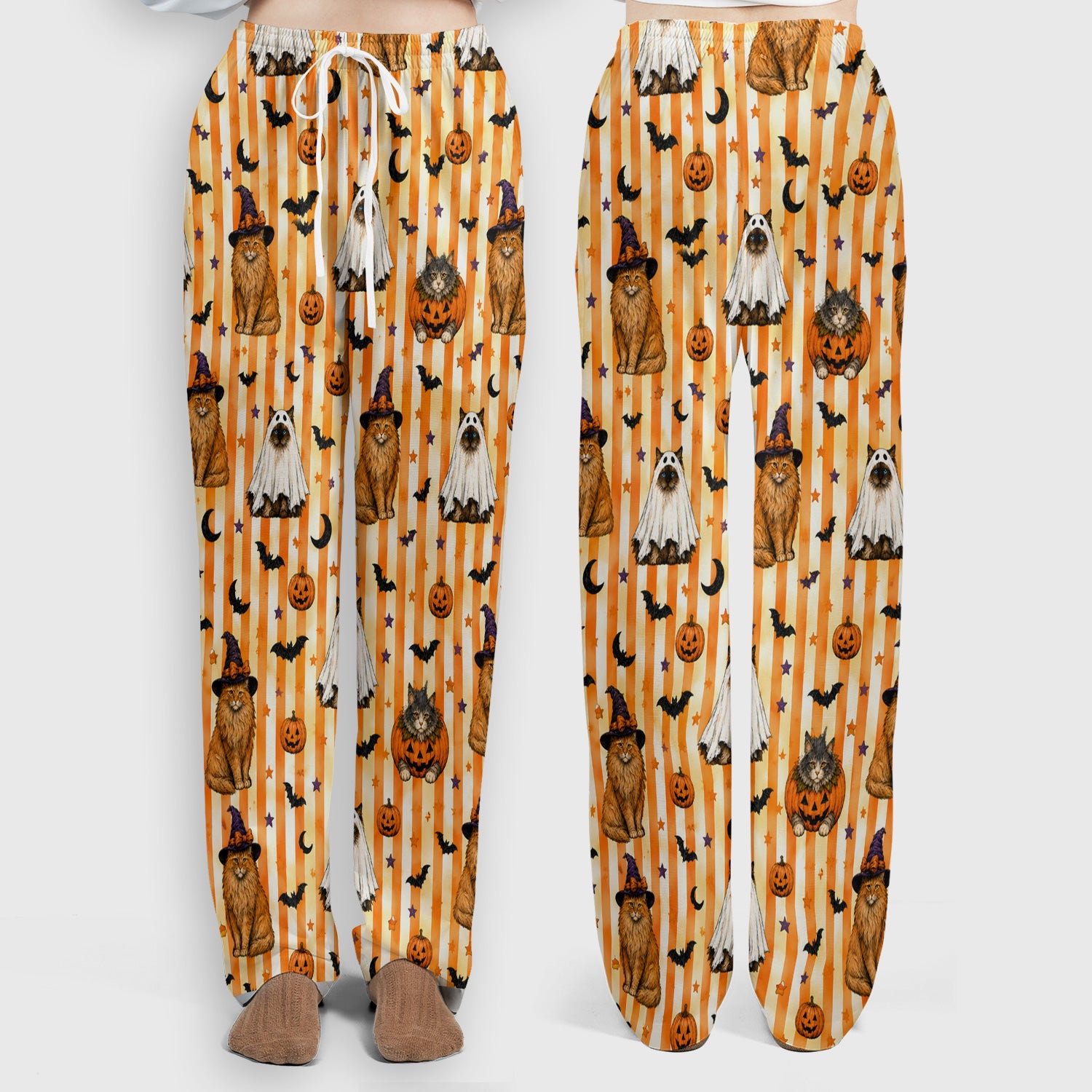 Halloween Cat Print Scrub Set, Scrub Pants and V Neck Top