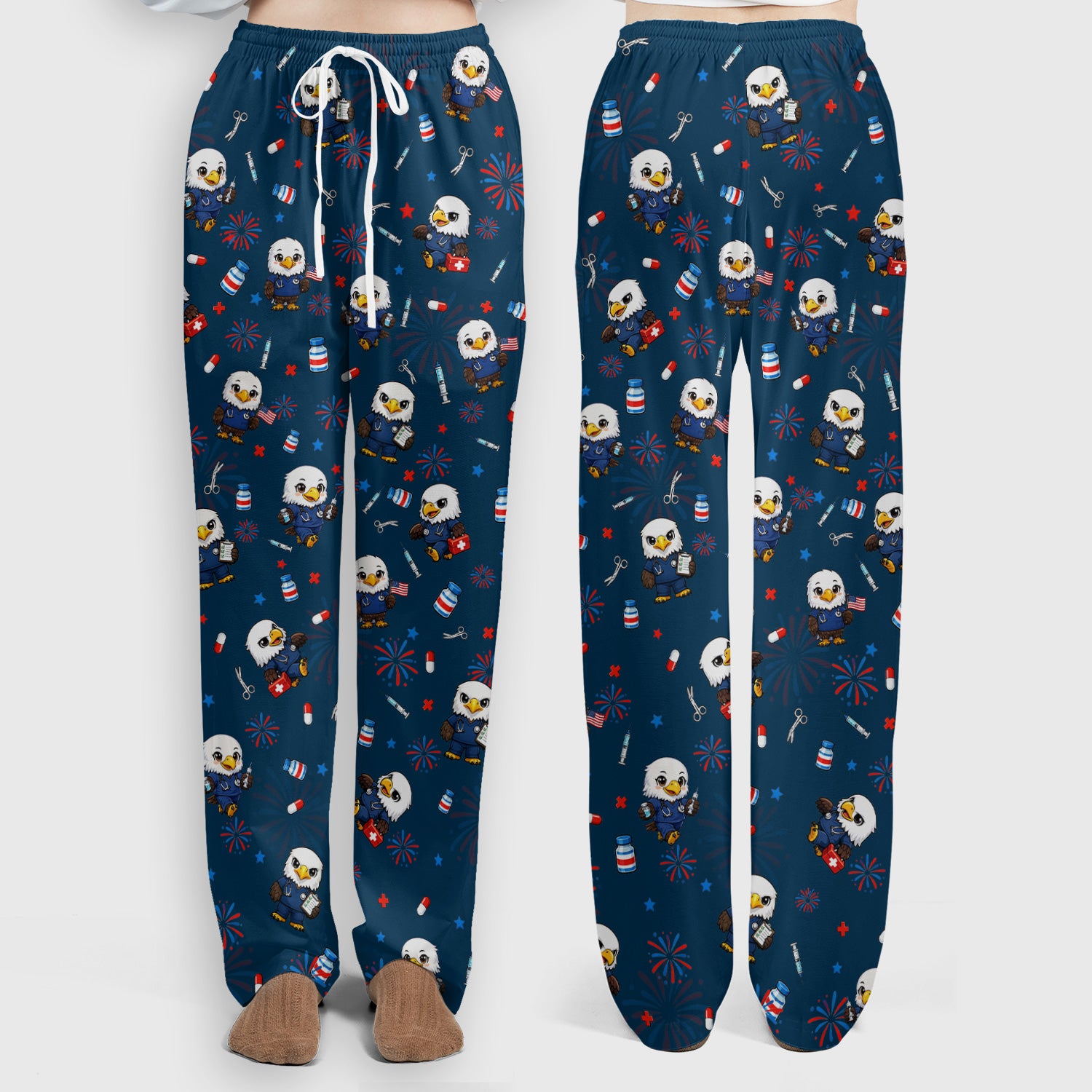 Patriotic Nurse Eagle Fireworks Medical Pattern Scrub Set, Women's Scrub Sets