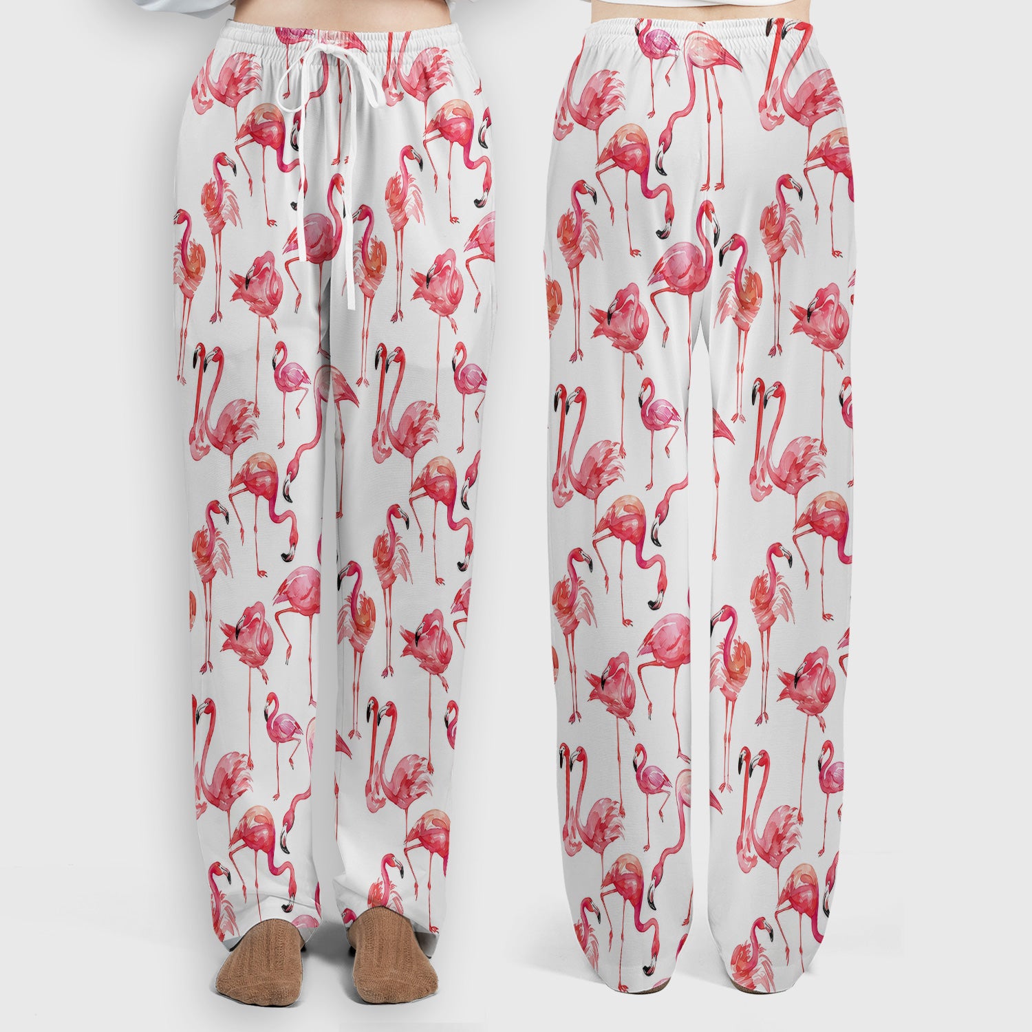 Pink Flamingo Tropical Bird Pattern Nurse Scrub Set, Scrub Pants and V Neck Top