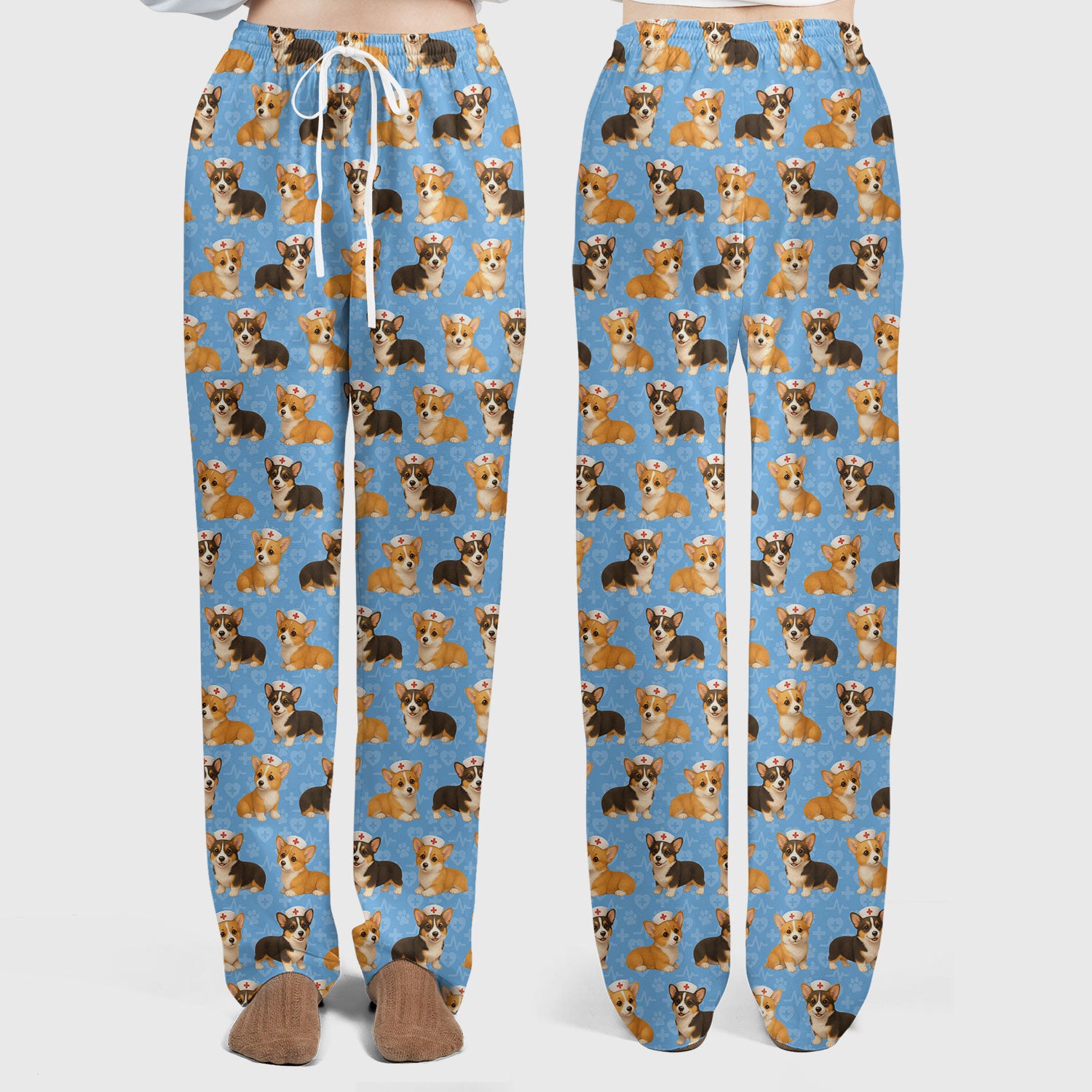 Christmas Corgi Scrubs Pattern for Women - Cute Dog Scrubs Top & Pants Set - Festive Nurse Holiday Print Medical Scrubs